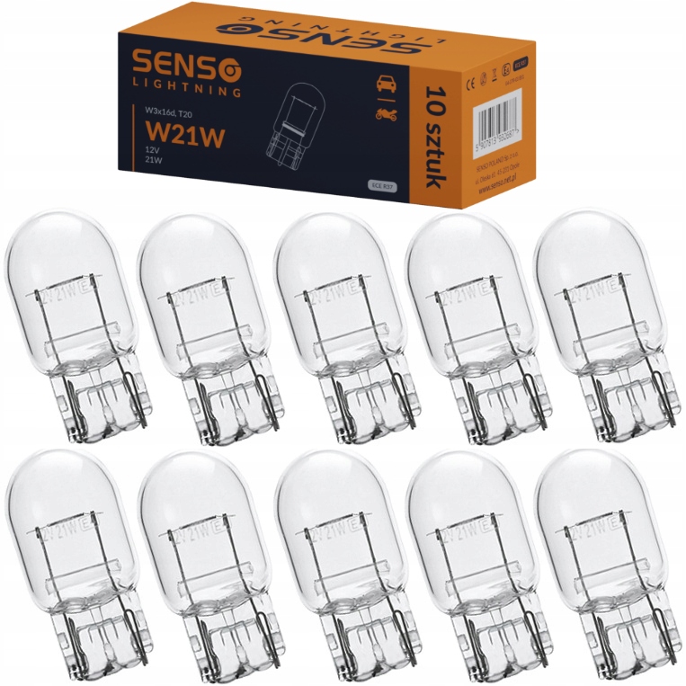 Żarówki Senso W21W 12V Homologacja E4 x10sztuk