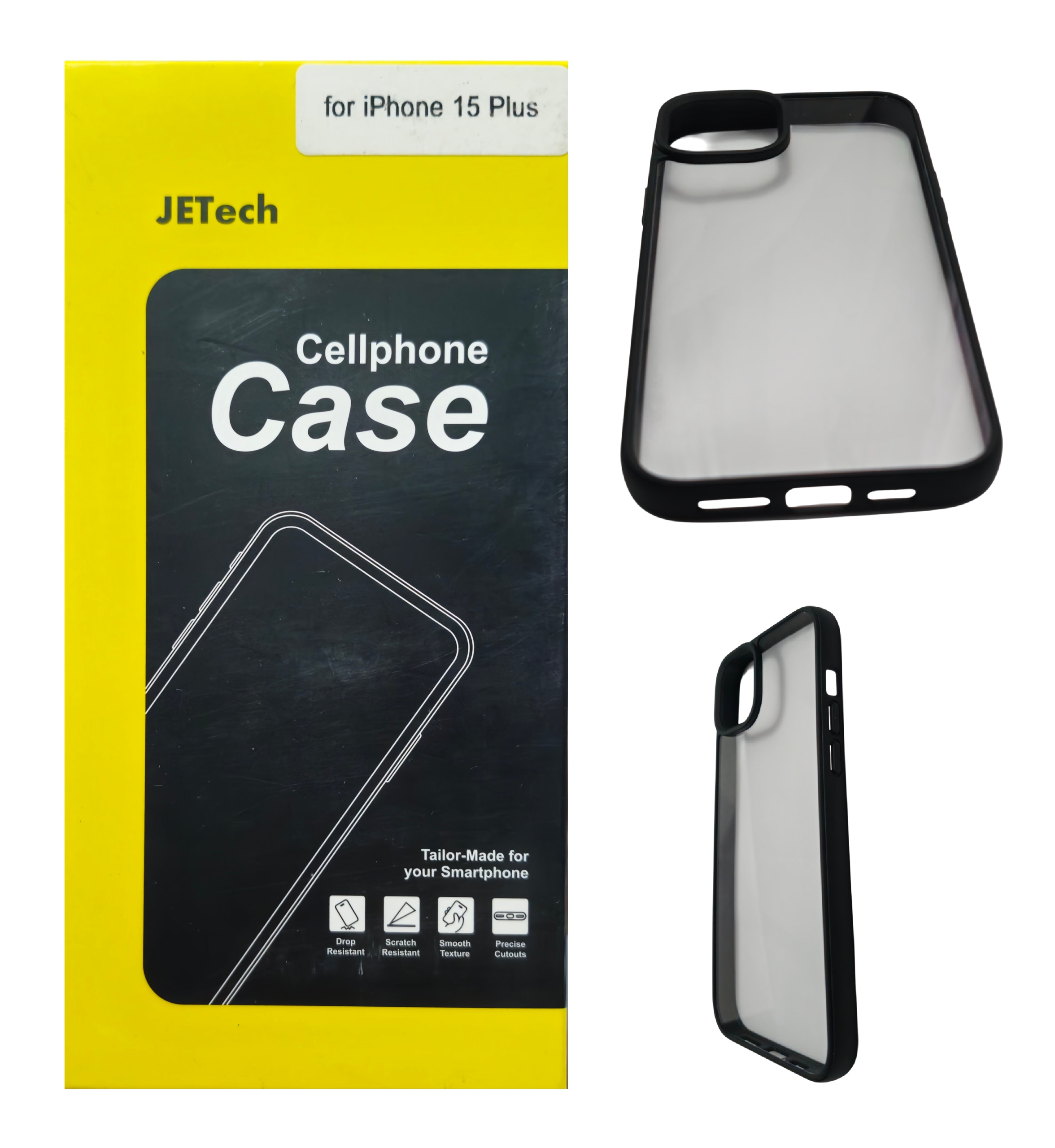 JETech case etui plecki iphone 15 plus Przezroczyste Czarna Ramka