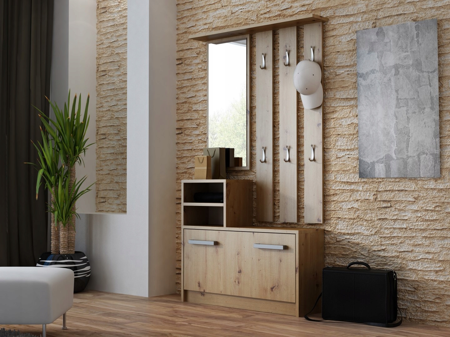 GARDEROBA LUSTRO WIESZAK SZAFKA BUTY - DĄB ARTISAN Marka TopEshop