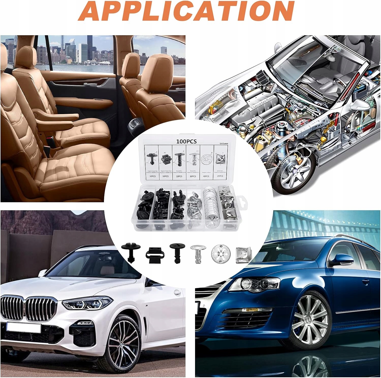 Spinki zapinki kołki samochodowe stalowe plastikowe zestaw 100 szt. Marka maszyny Case