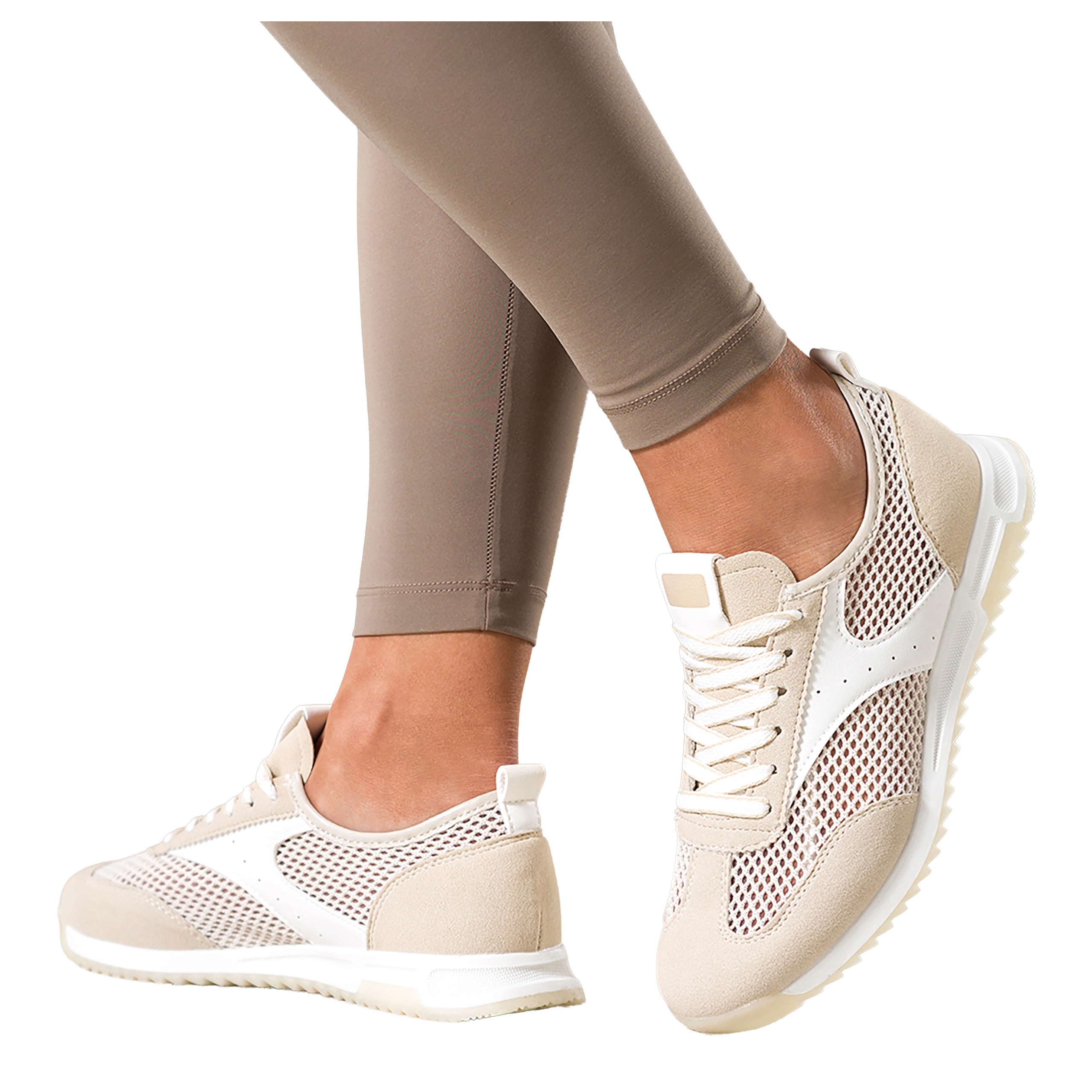 Béžové Tenisky Dámské Pohodlné Šněrovací Lehké Sportovní síťované boty vel. 39