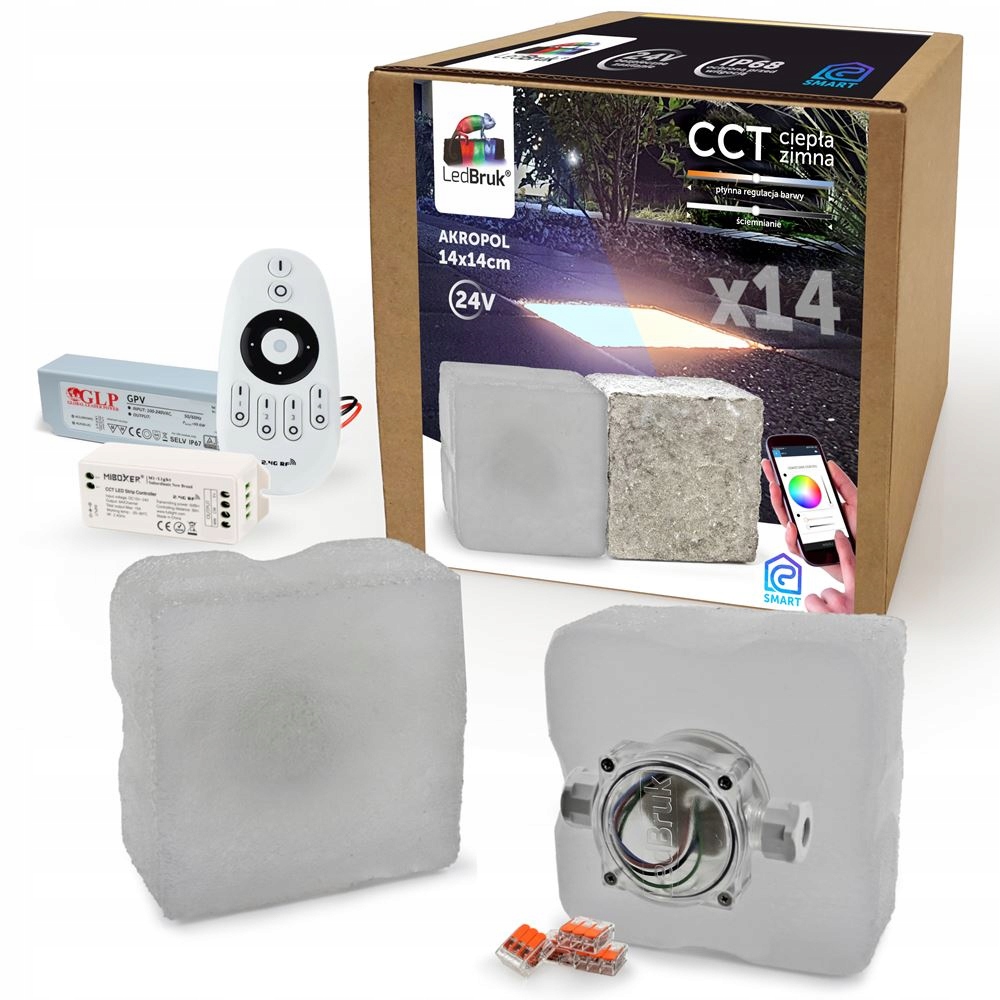 14x LedBruk Świecąca Kostka Brukowa LED 14x14 CCT