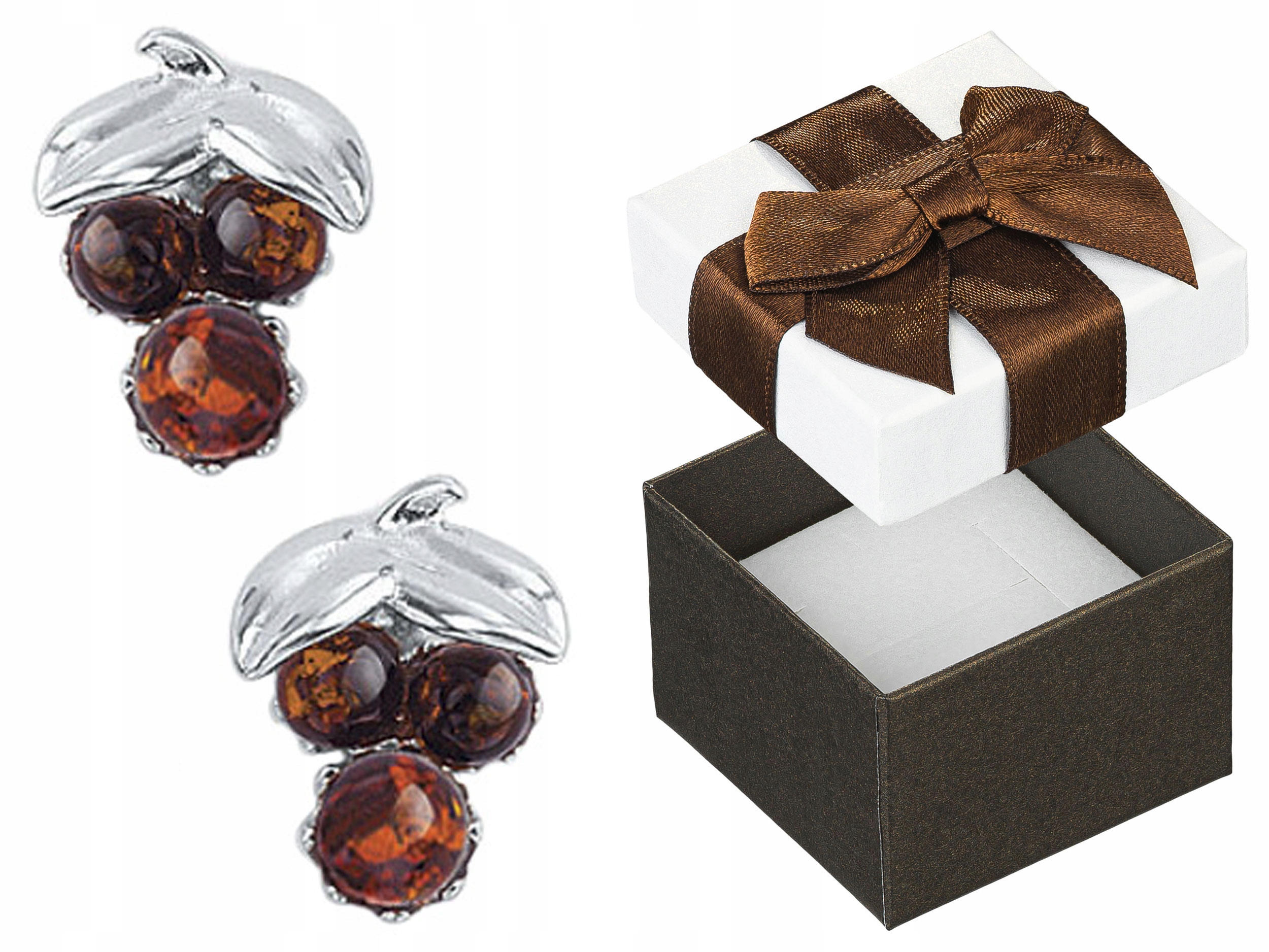 Stříbrné Náušnice Puzetky s Jantarem Hroznové Víno Kuličky Dámské Puzetky 925