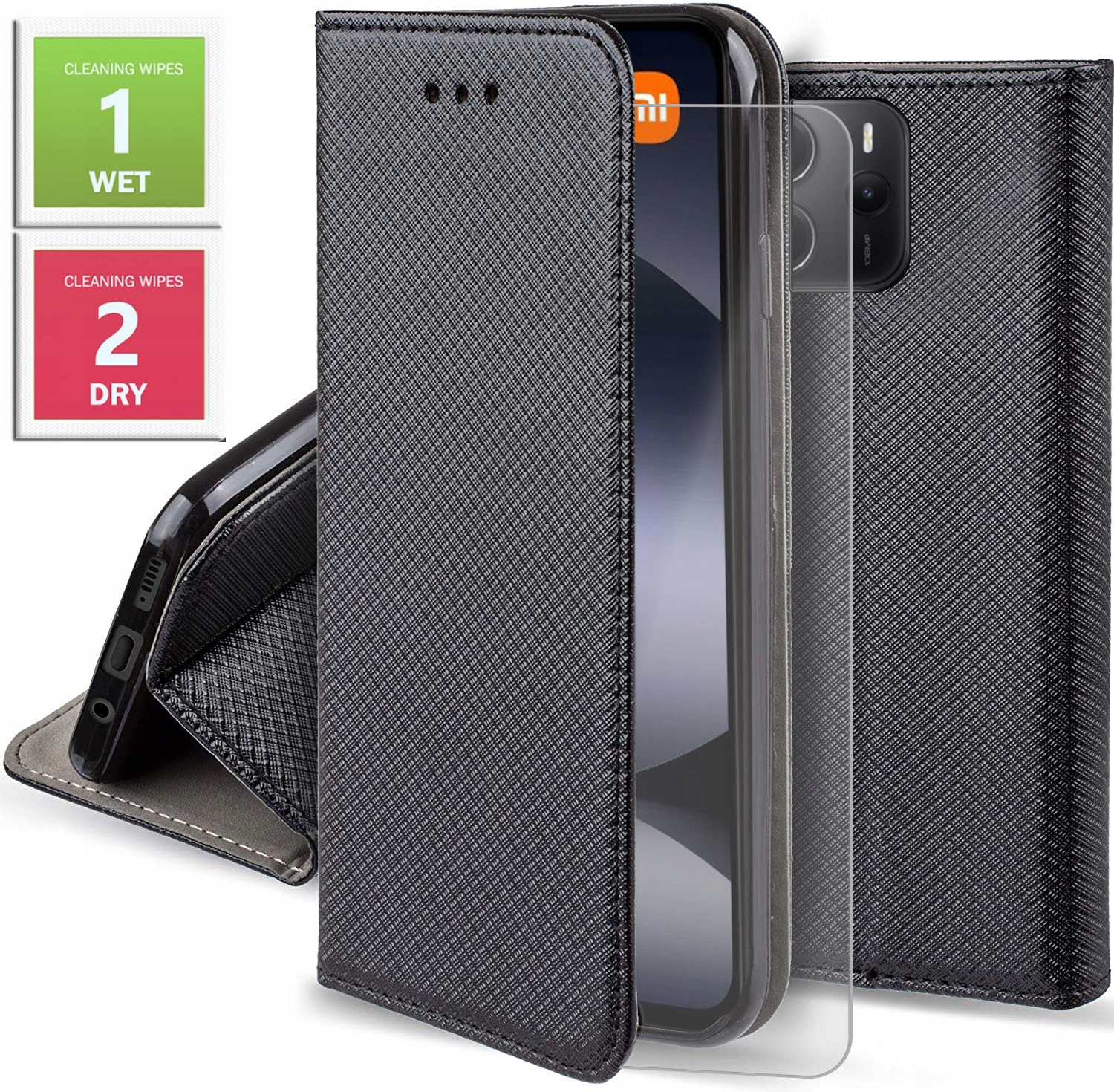 Etui do Xiaomi Redmi Note 14 4G Magnet Smart (Czarne) Kabura Szkło 9H