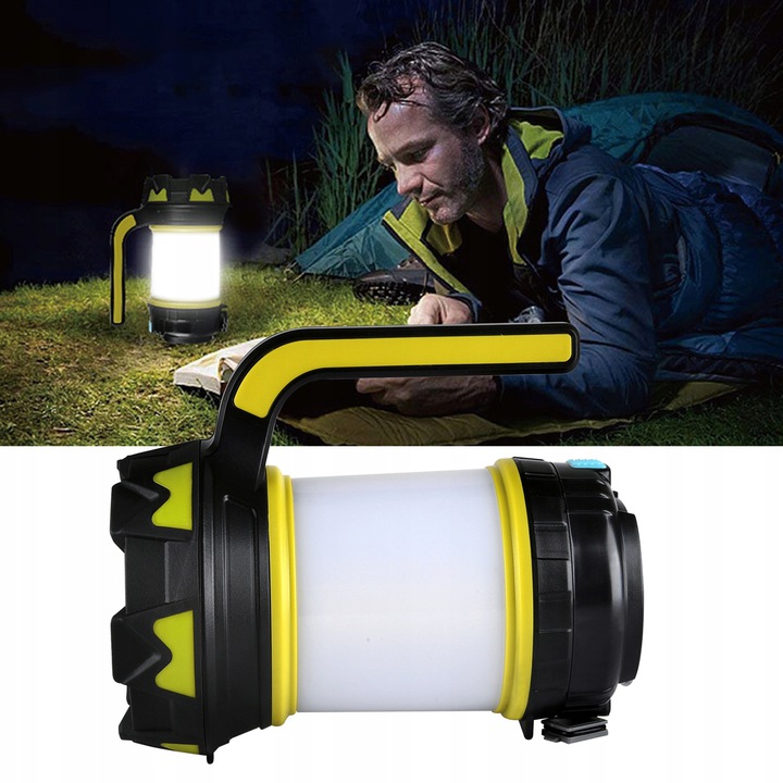 MOCNA LATARKA AKUMULATOROWA BIWAKOWA SZPERACZ LED POWERBANK USB HECKERMANN Model LATARKA AKUMULATOROWA SZPERACZ LED POWERBANK USB