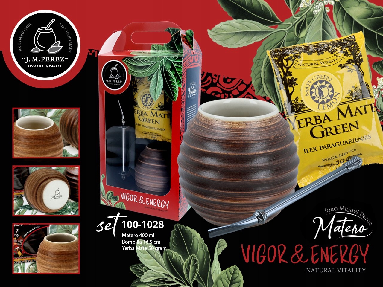 Zestaw do Yerby Naczynie Ceramiczne (brązowe) bombilla Yerba Mate Gre