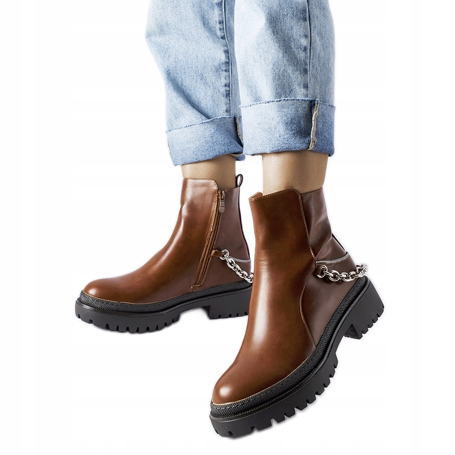Brązowe Skóra ekologiczna Buty Botki r.38