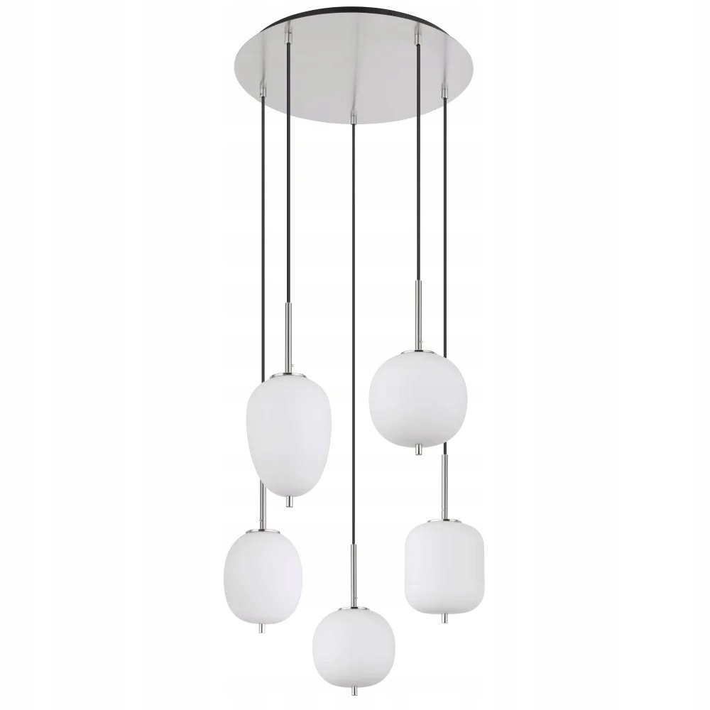 Globo Blacky 15345-5NO závesná lampa 5xE14 nikel biele sklo Ø57,5 cm