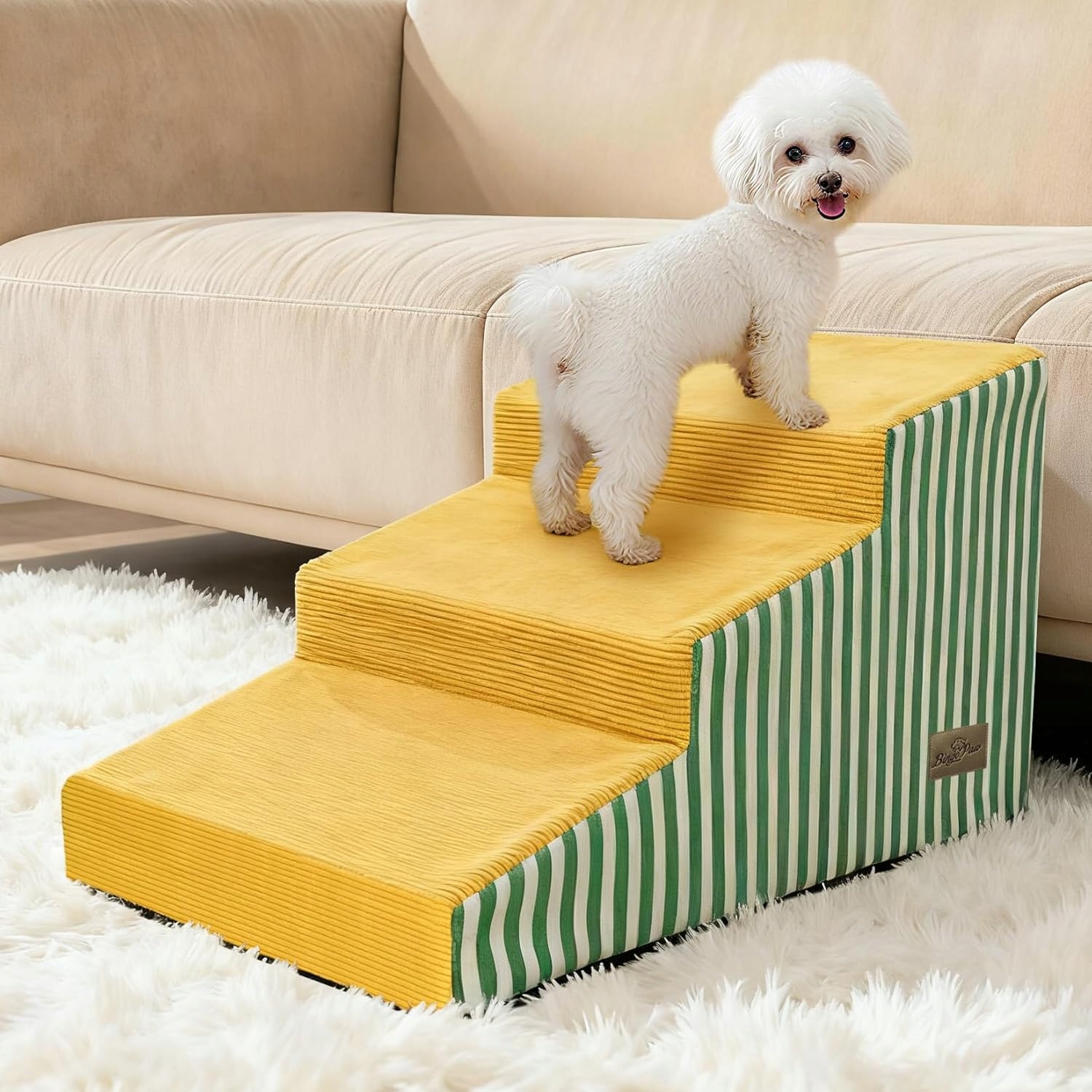 Schodki dla Psa 40cm – Piankowe, Stylowe i Bezpieczne, żółte