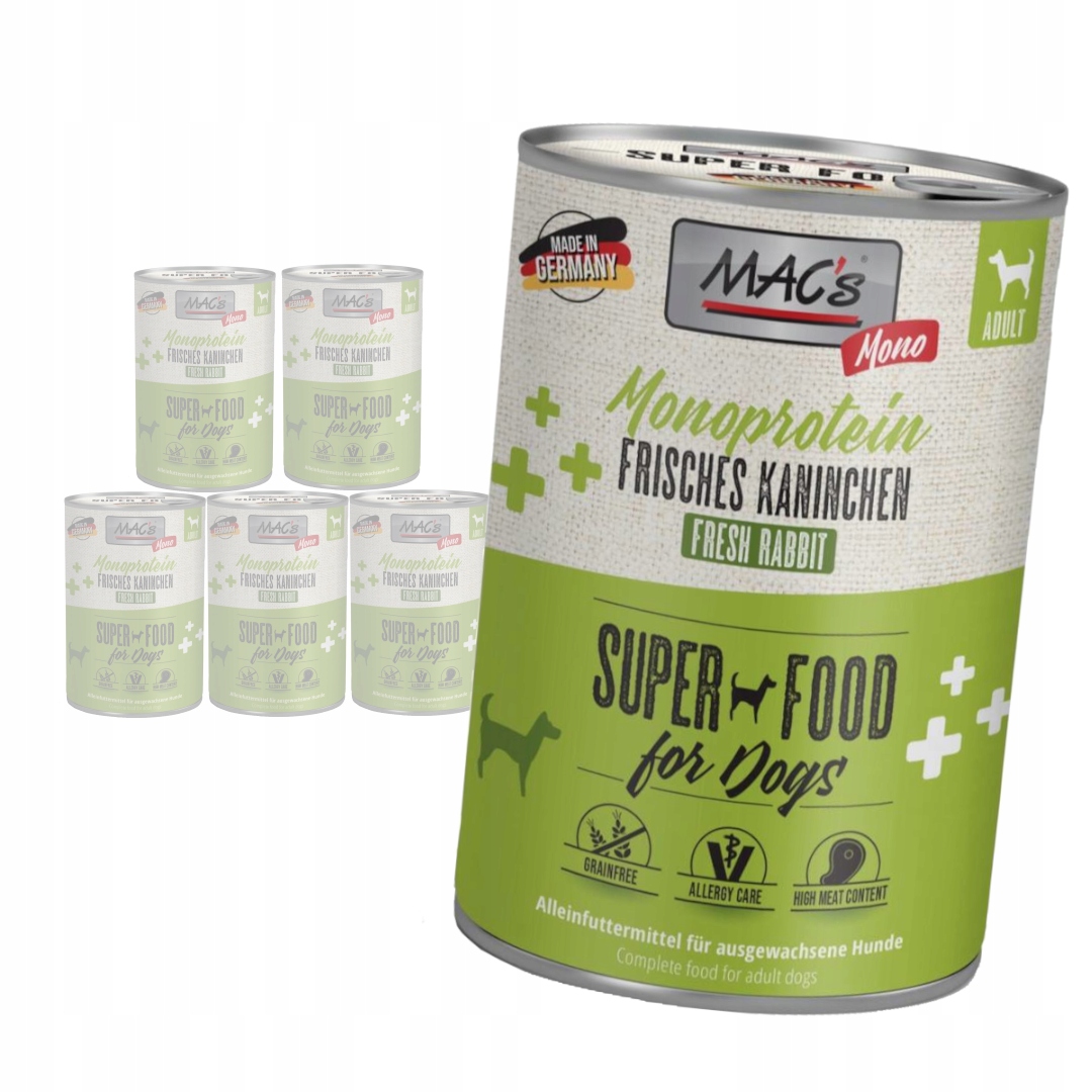 Levně Mac's Dog Vlhké Krmivo Monoprotein s králíkem pro psa 6x400 g Hypoalergenní