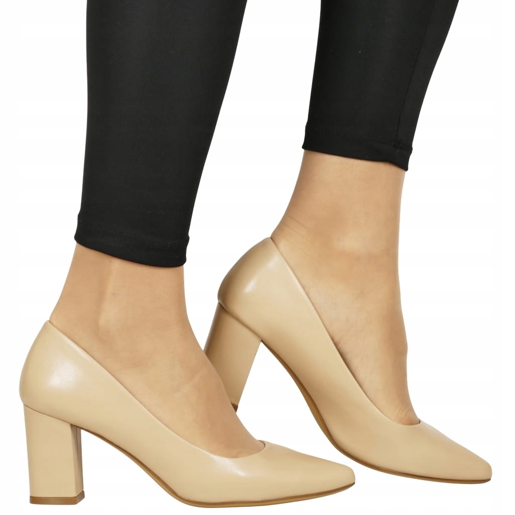 Dámské Lodičky Na Podpatku Cofi Béžové, Elegantní, Stabilní, Módní, Pohodlné