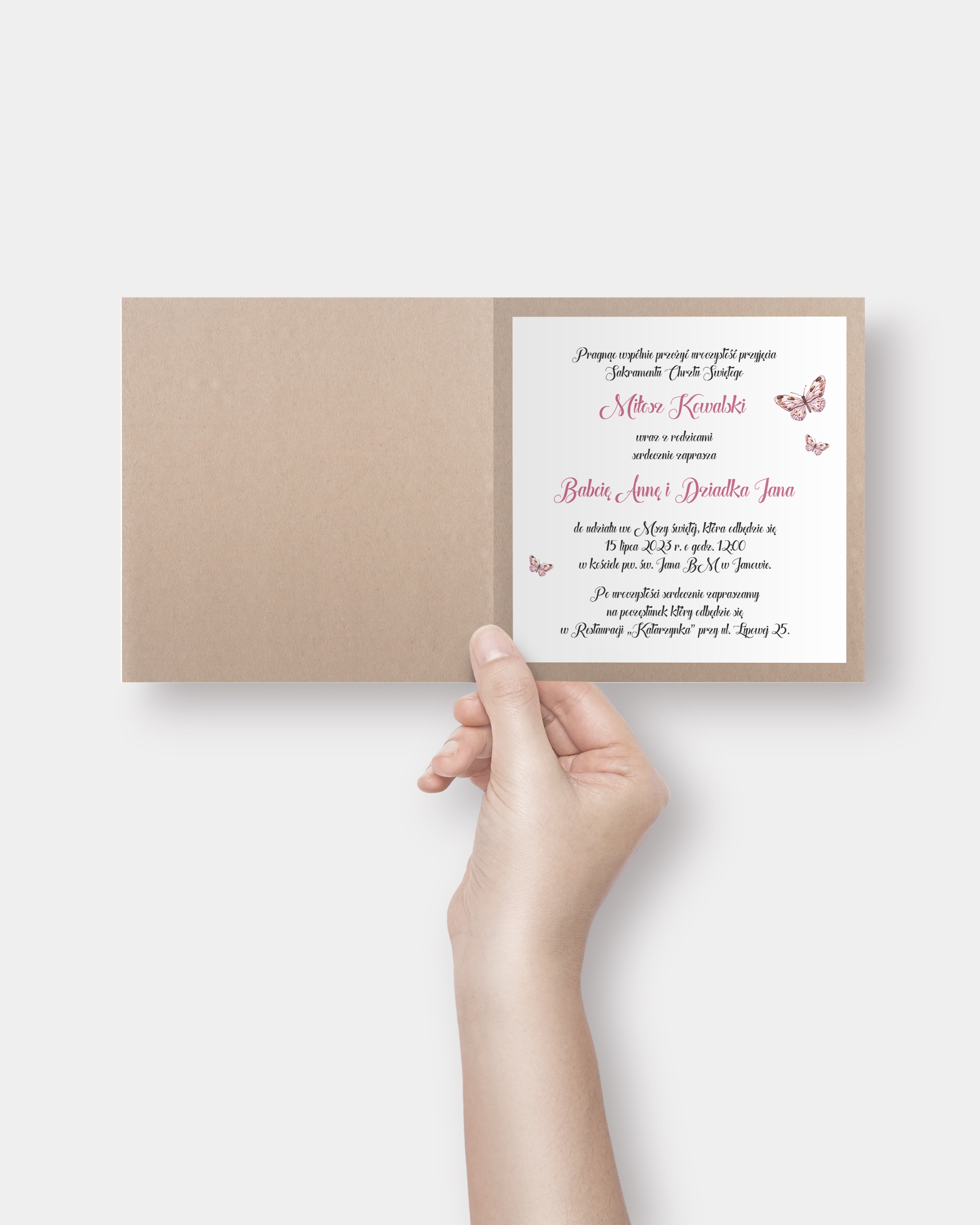 Zaproszenie na chrzest personalizowane z kopertą „Baby Nipple Butterfly” Marka bez marki