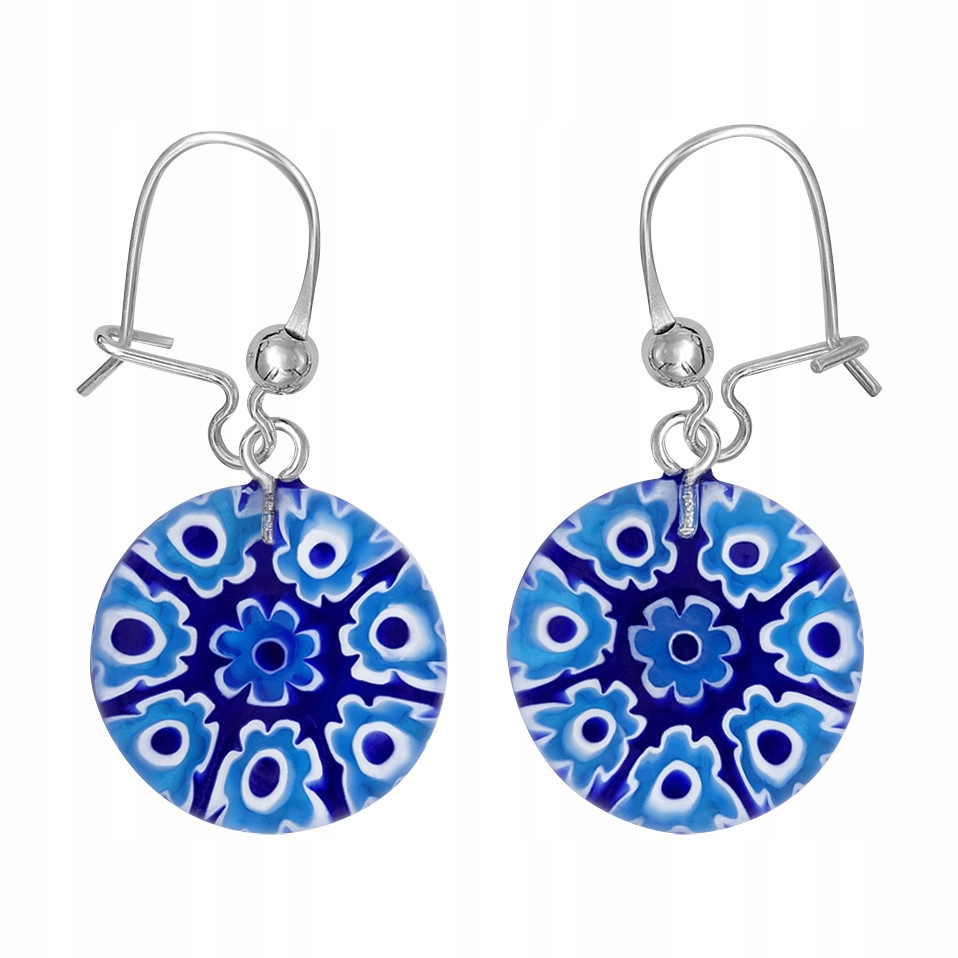 Dámské Náušnice modré Harf, sklo murano, kruhové