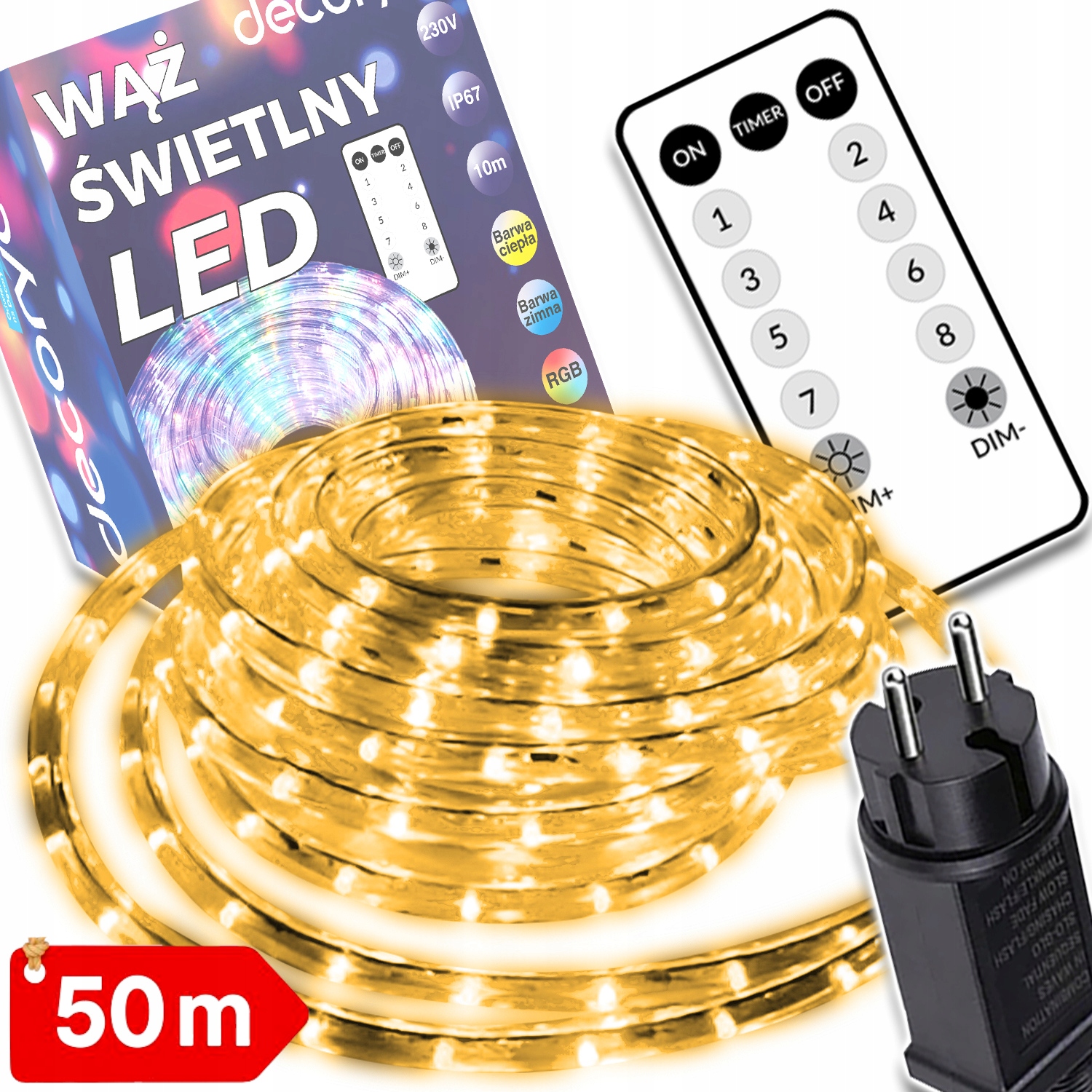 Venkovní Led Světelná Hadička S Teplým Bílým Světlem, 50 M, Voděodolná, Svítící