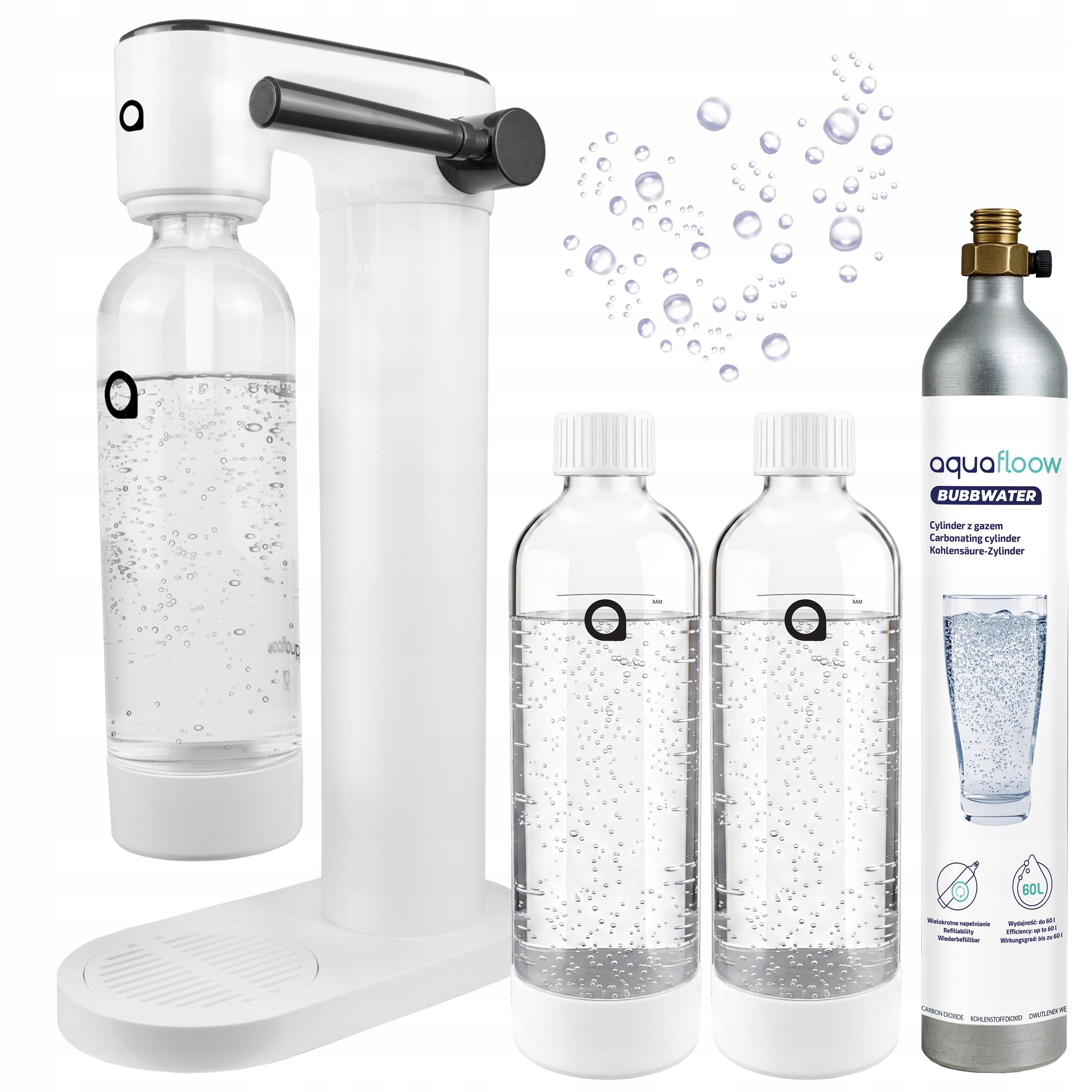 Výrobník Sody Aquafloow 2X Láhev Na Vodu 800 ML Cylindrová Náplň CO2
