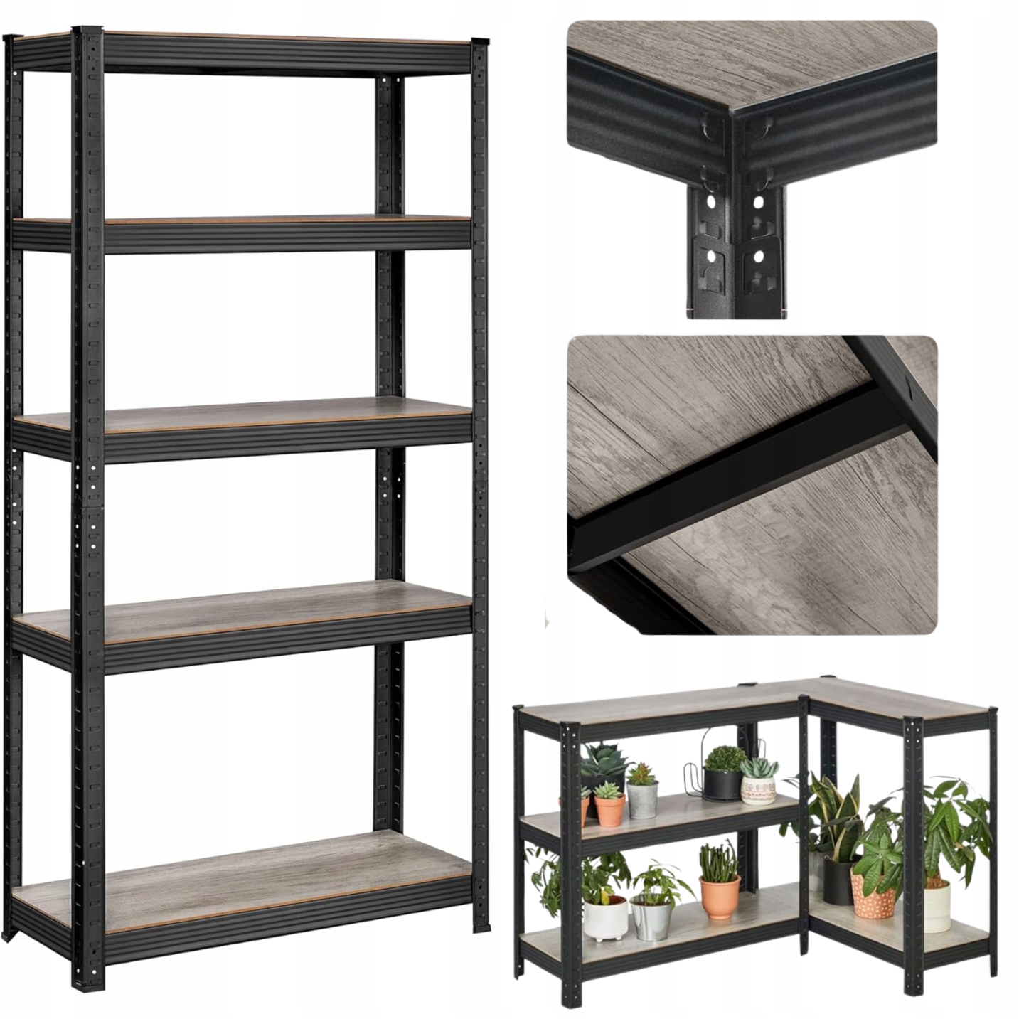 Kovový Úložný Regál Loft 5 políc na knihy Kvety do garáže Pivnica