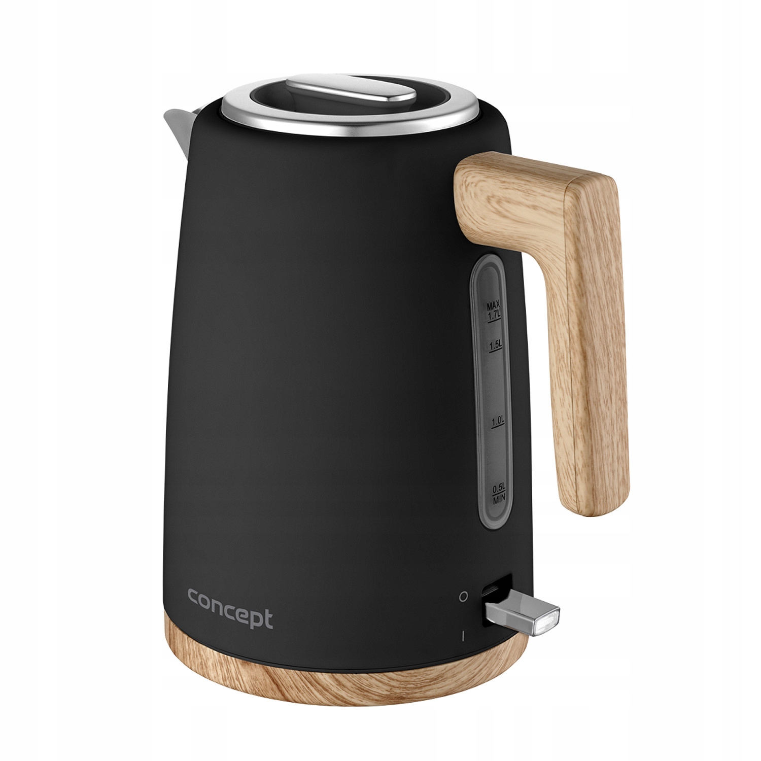 Czajnik elektryczny 1,7L 2200W ze stali Concept czarny matowy z drewnem