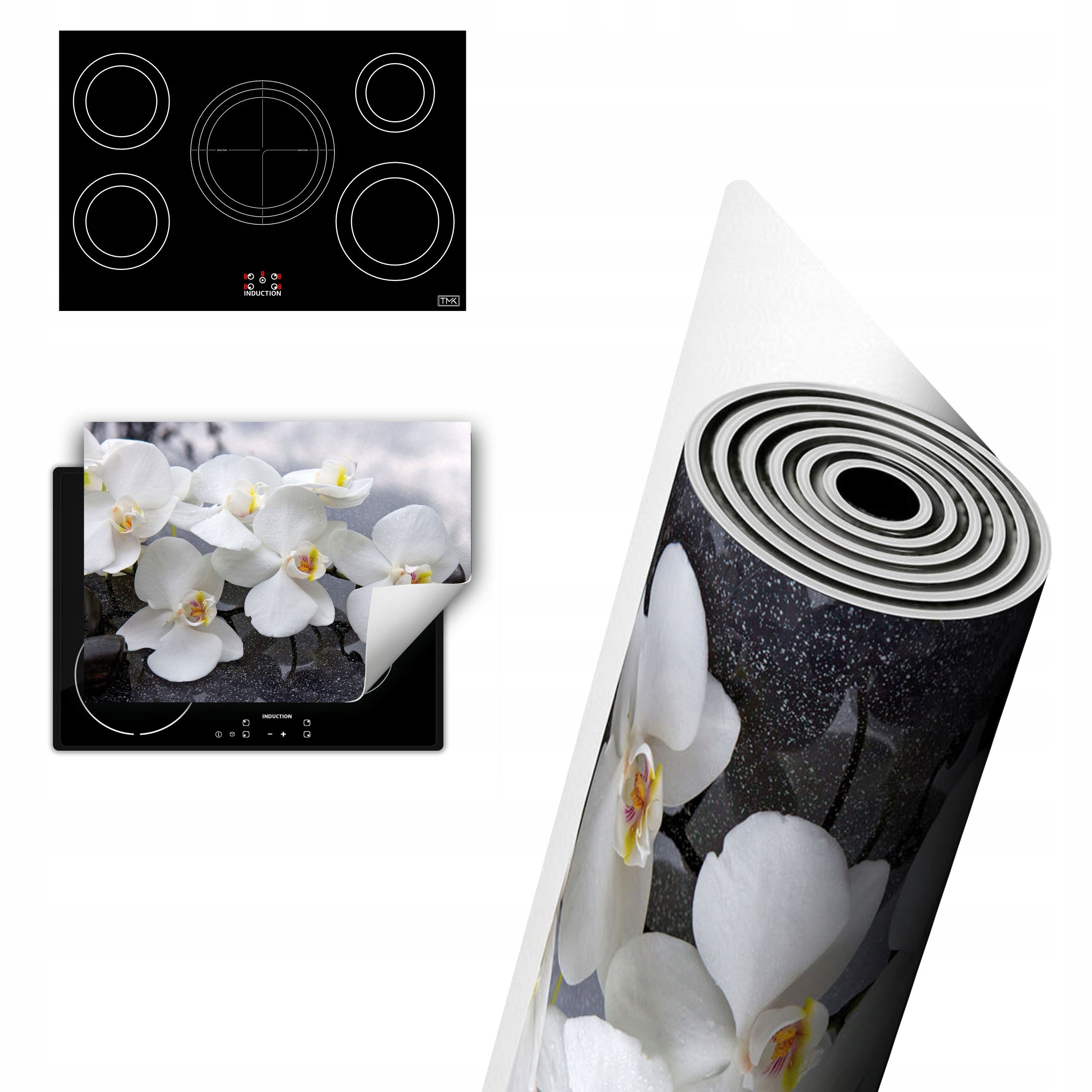 Vinylová Ochranná Deska Na Indukci 80x52 bílá lilie