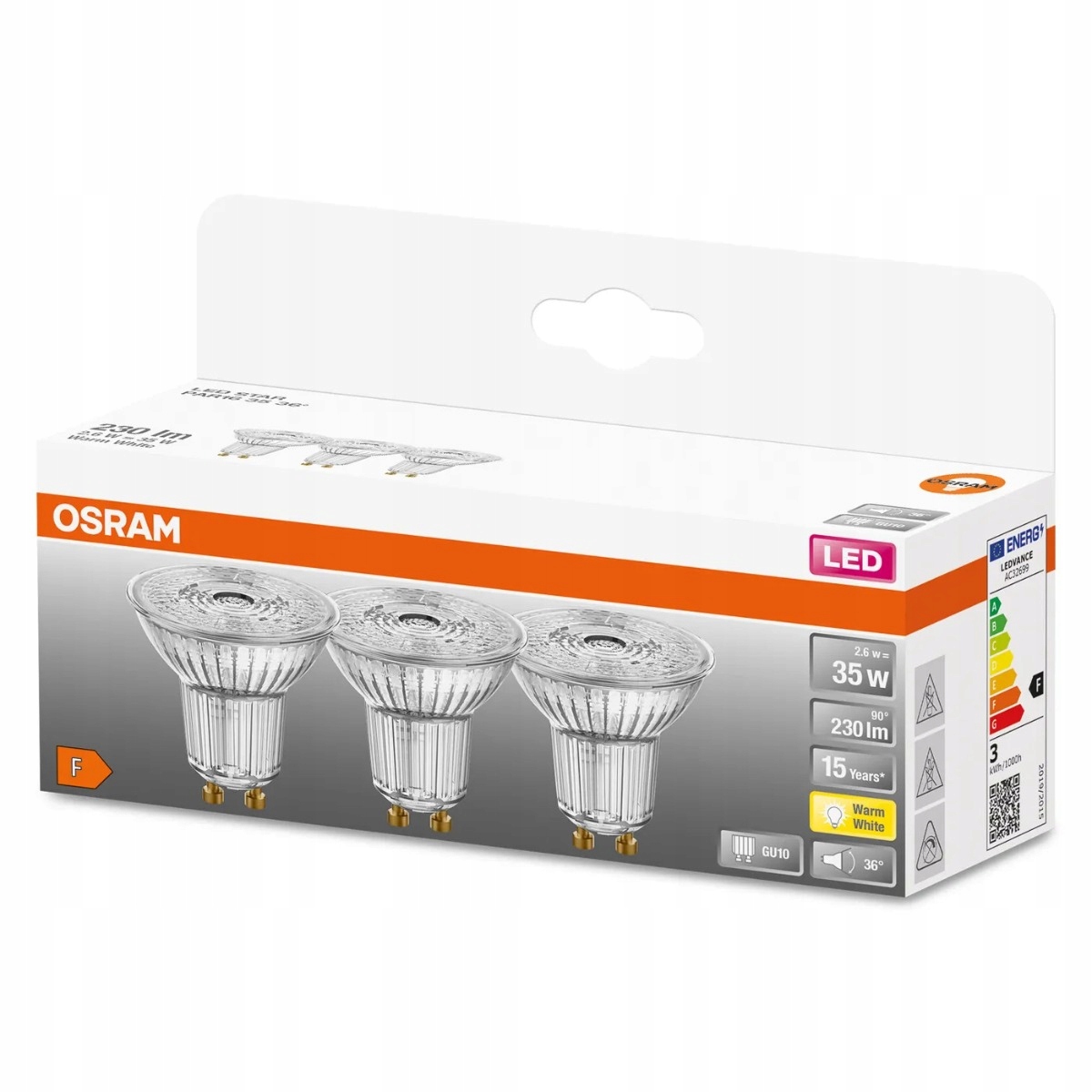

Zestaw 3x Żarówka Led GU10 2,6W 35W 2700K Osram