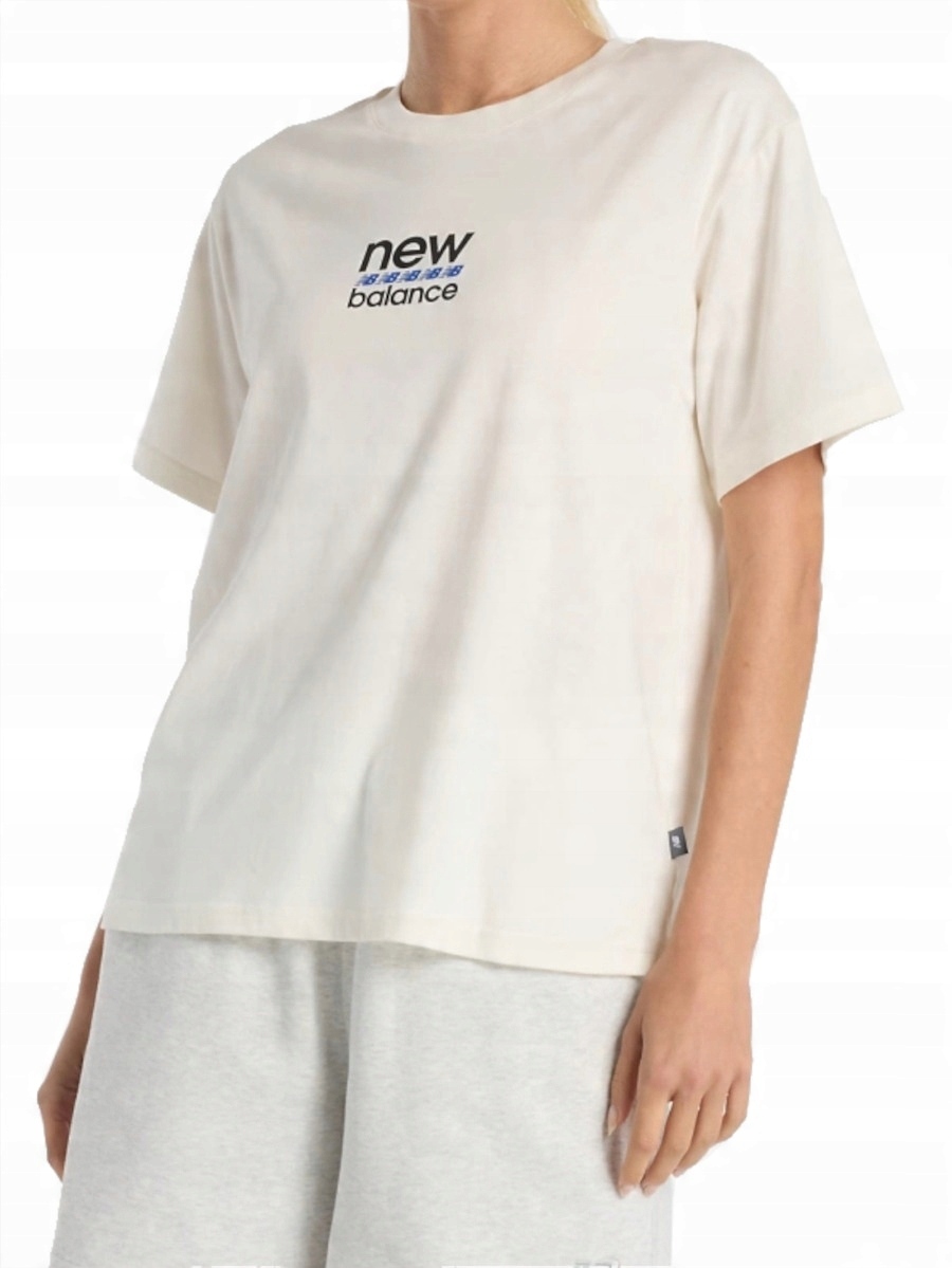 Tričko New Balance WT51541SST bavlněné krémové sportovní tričko M