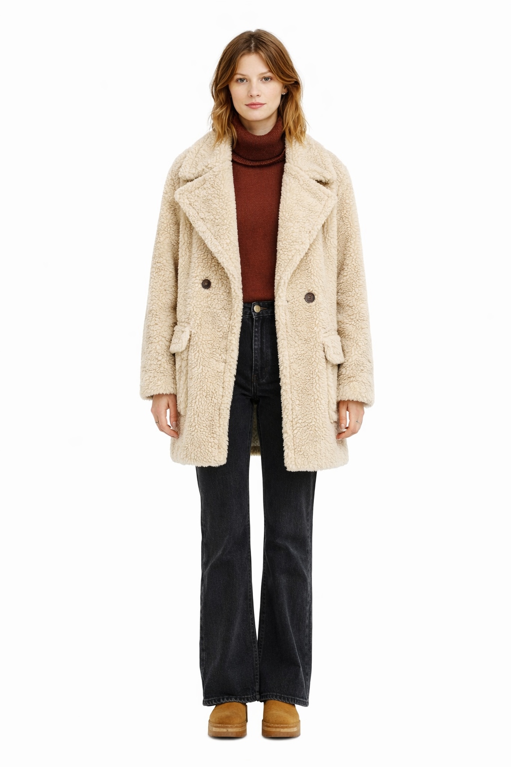 Béžová Plyšová Bunda S Rukavicemi Na Provázku L I3A