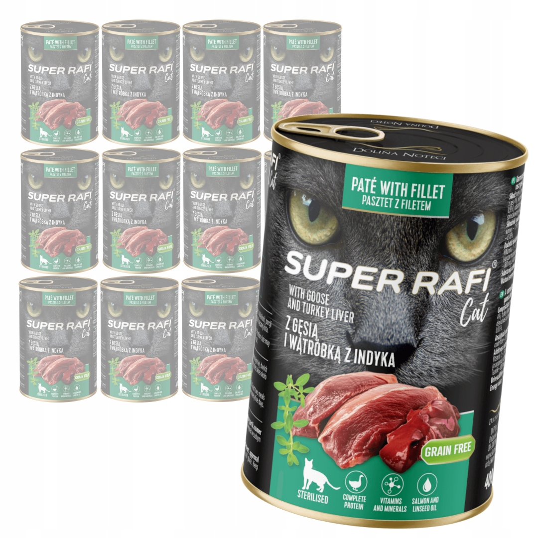 Levně Rafi Cat 12x400g Krmivo pro sterilizované kočky Husí krůtí játra