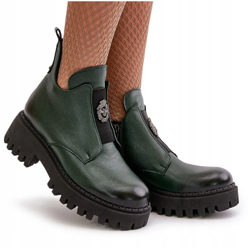 Dámské Kožené Kotníkové Boty S Ozdobou Na Zip Lakované Zazoo 60451 Zelené 41