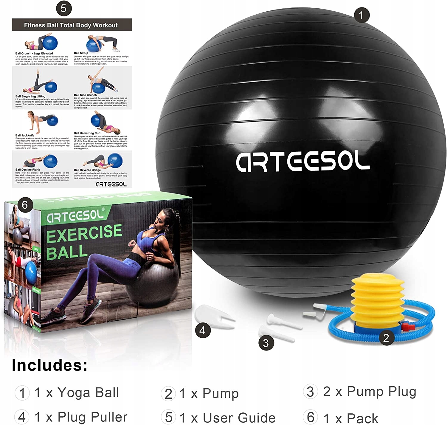 PIŁKA DO ĆWICZEŃ FITNESS 65CM CZARNA ARTEESOL Marka Arteesol