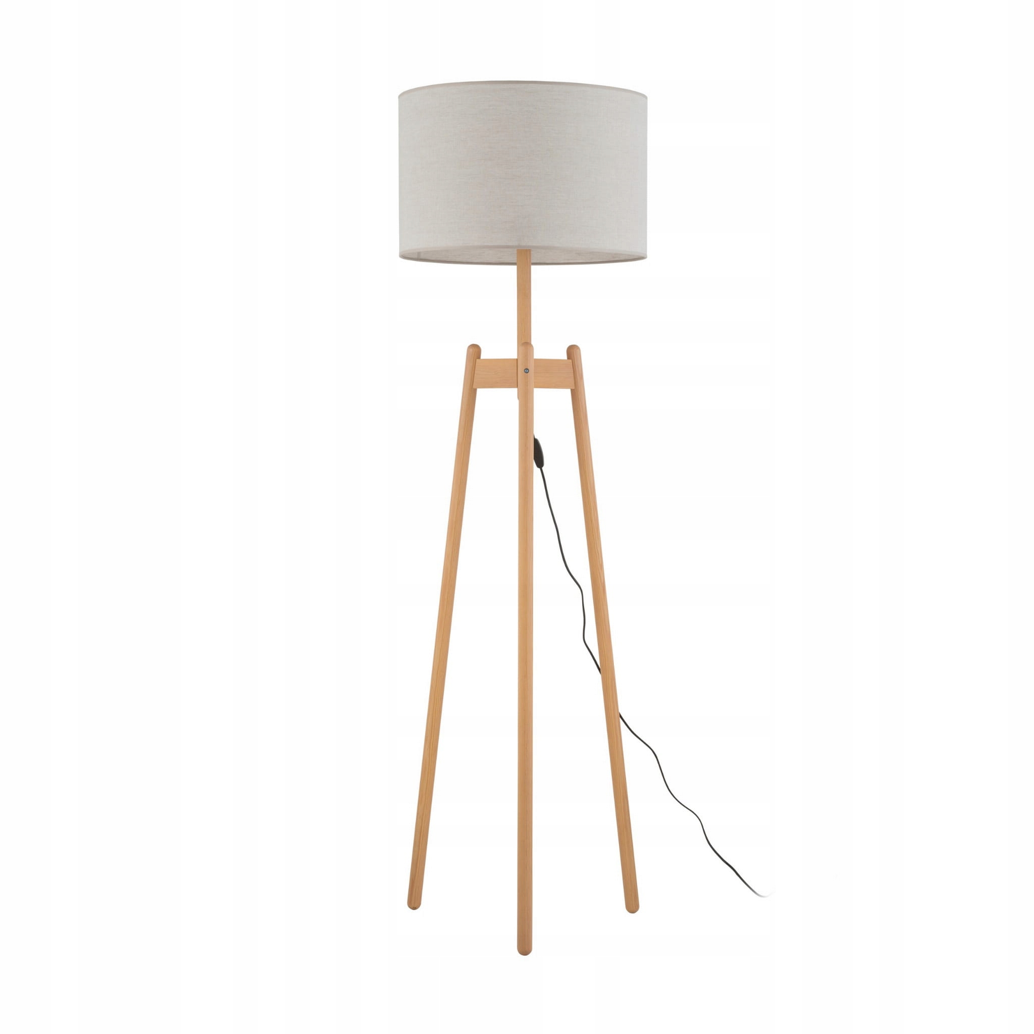 Drevená podlahová lampa Perez s ľanovým tienidlom