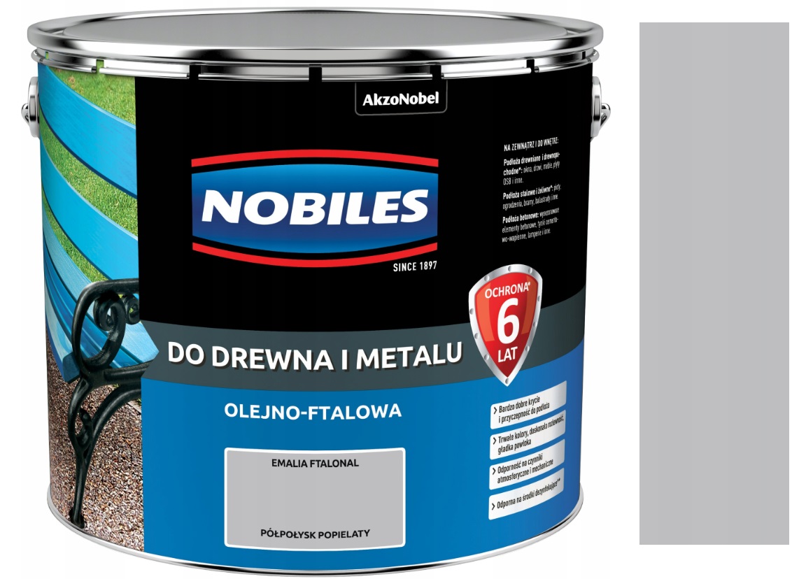 Nobiles Ftalonal Farba Do Drewna I Metalu Popielaty Półpołysk 10L