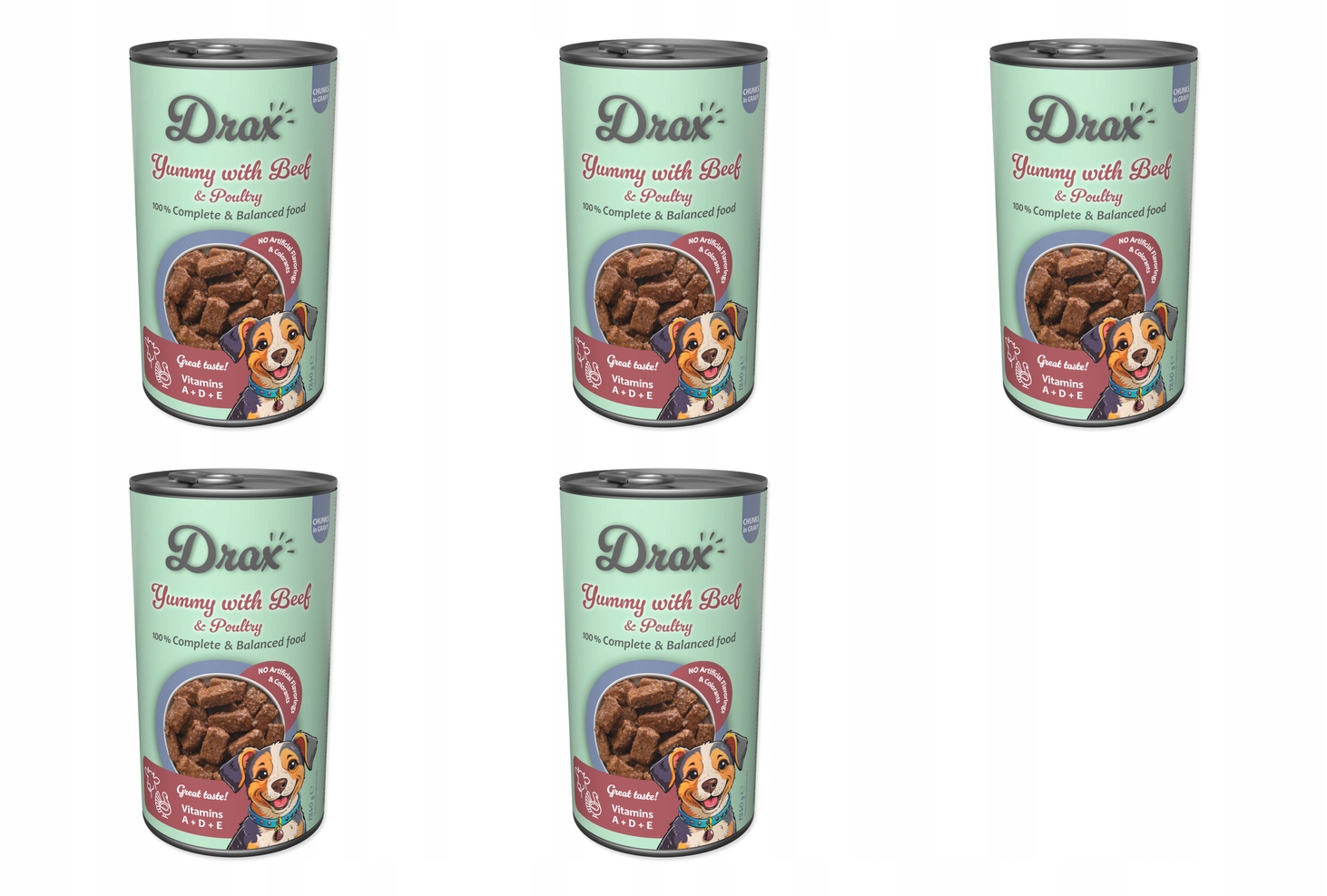 Konzerva Drax Adult s hovězím a drůbežím 1240g balení 5 ks