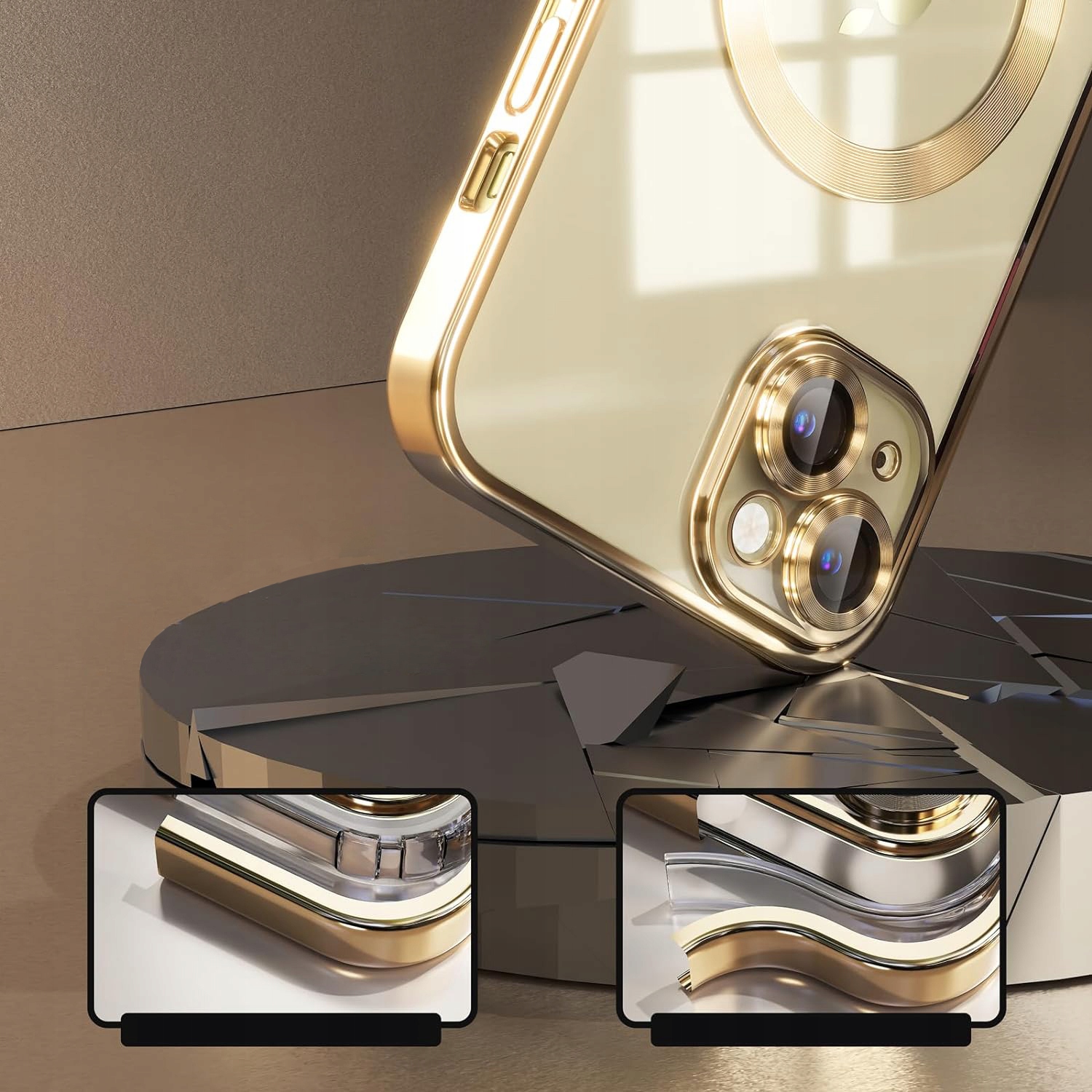 ETUI DO IPHONE 14 PLUS PRZEŹROCZYSTE OCHRONA APARATÓW DO MAGSAFE | GOLD Marka RabbitMob