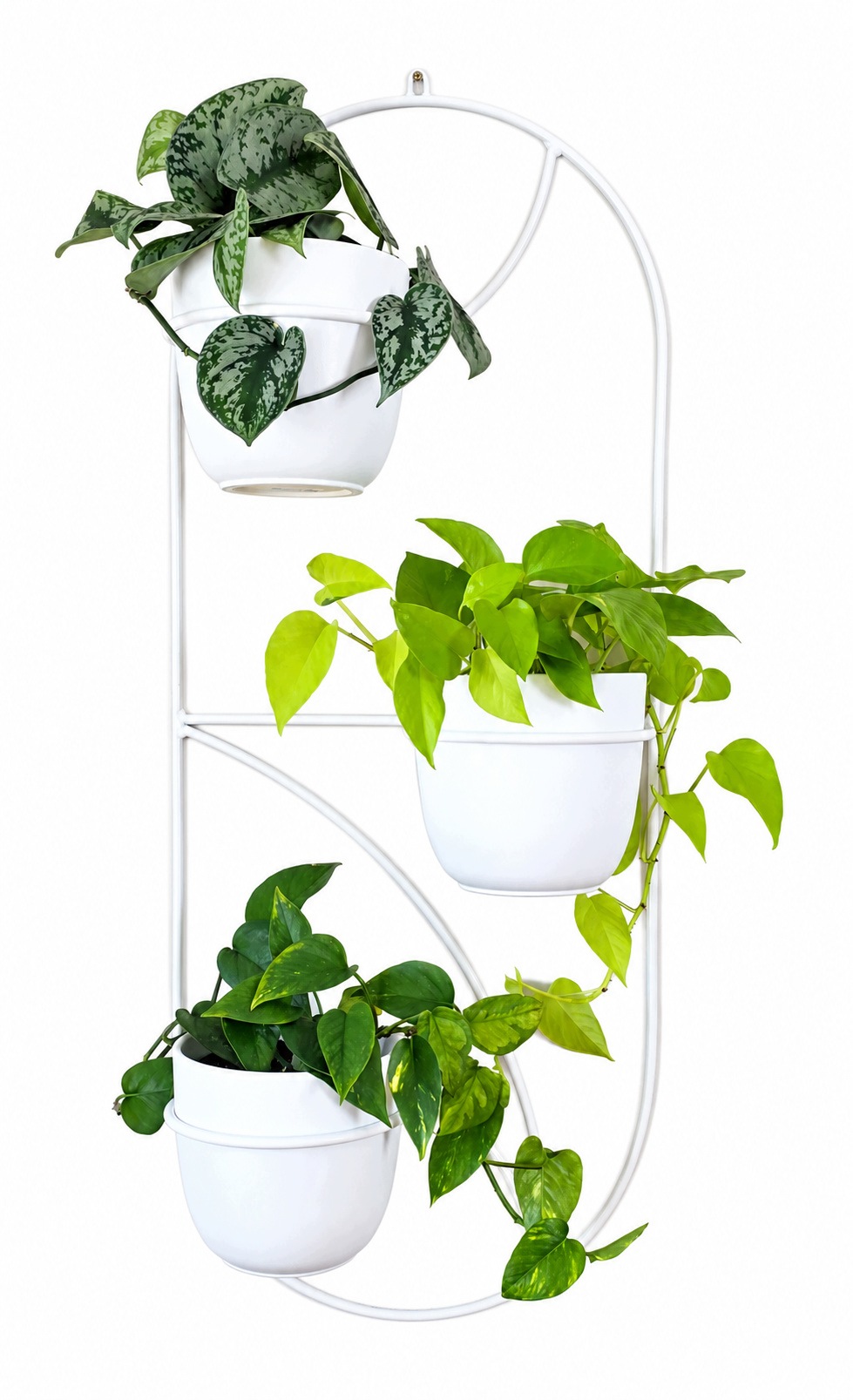 Držák Na Květináč na zeď, kovový, bílý, 3 květy, moderní, 100 cm