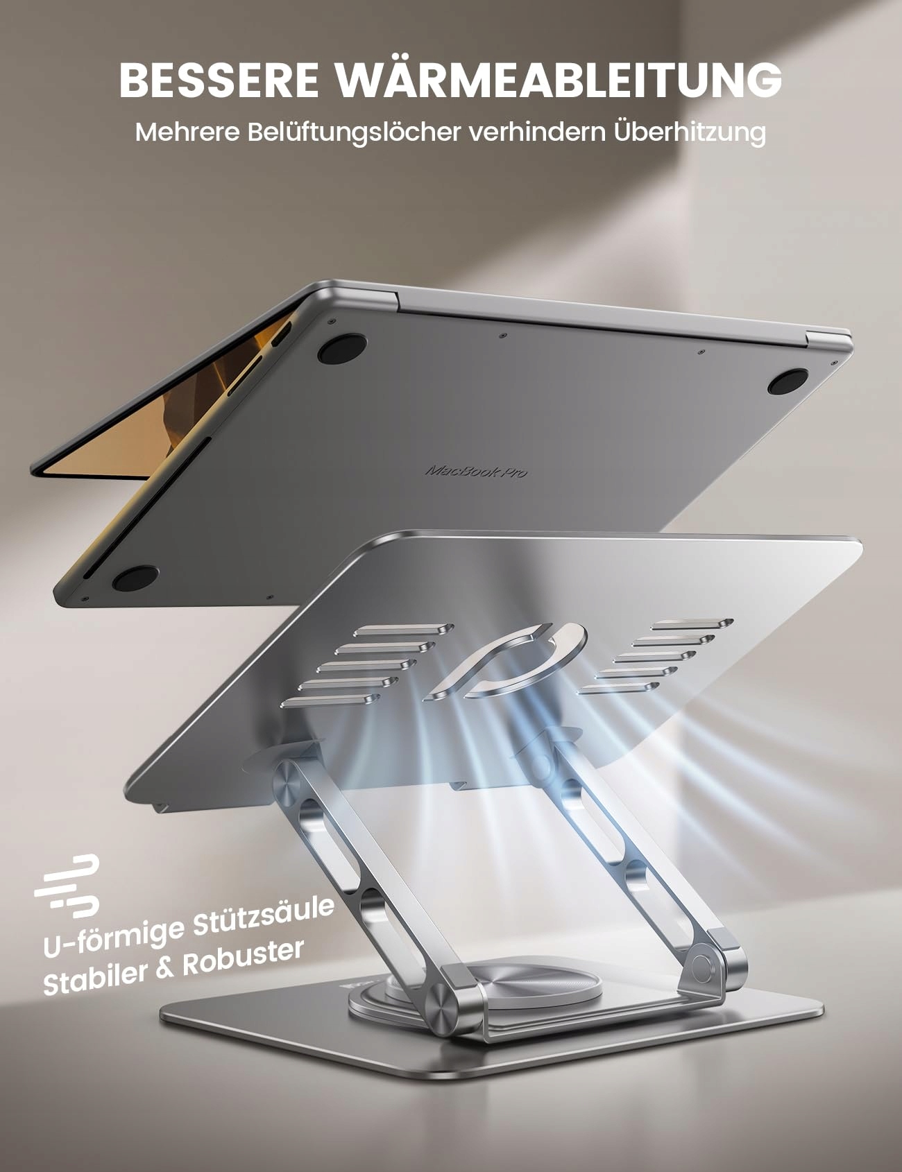 LAMICALL Stojak Na Laptop Regulowany Obrotowy Aluminiowy Do Biura 10-17 Cal — miniatura 6