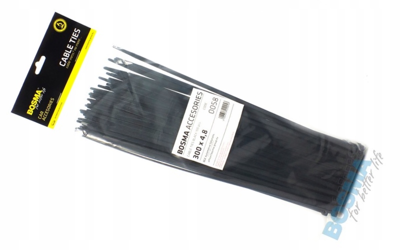 Opaski Zaciskowe Kablowe 300x4,8mm Bosma Czarne 100szt odporne na Uv