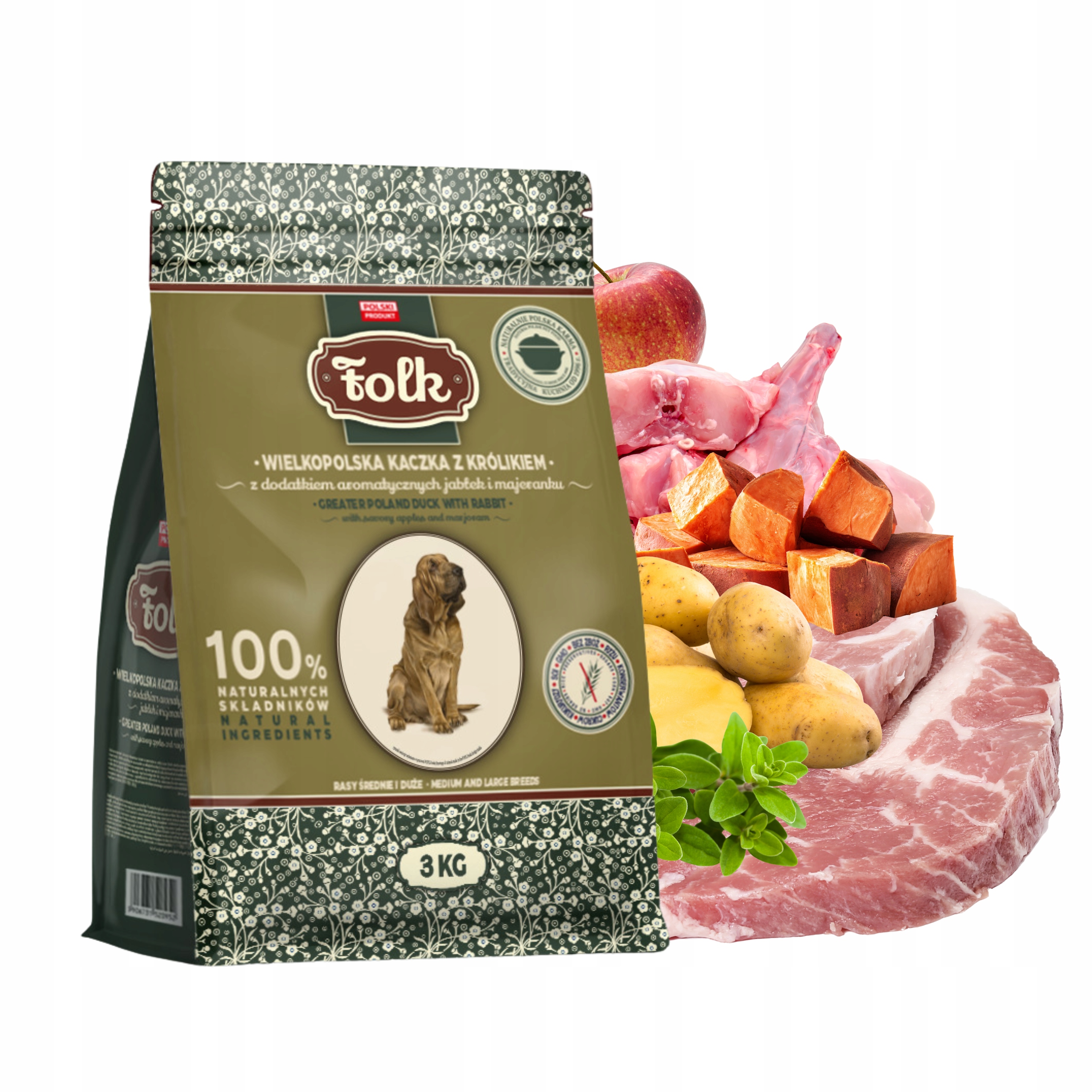 Levně Folk Krmivo pro psy středních velkých plemen Velkopolská kachna králík 3 kg