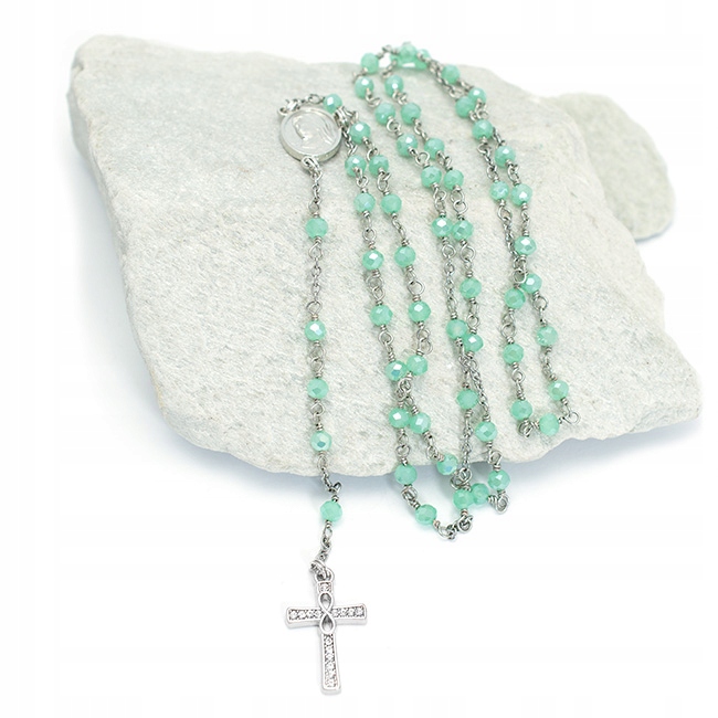 Ručně vyráběný růženec pro dítě k prvnímu svatému přijímání zelený na I. svaté přijímání