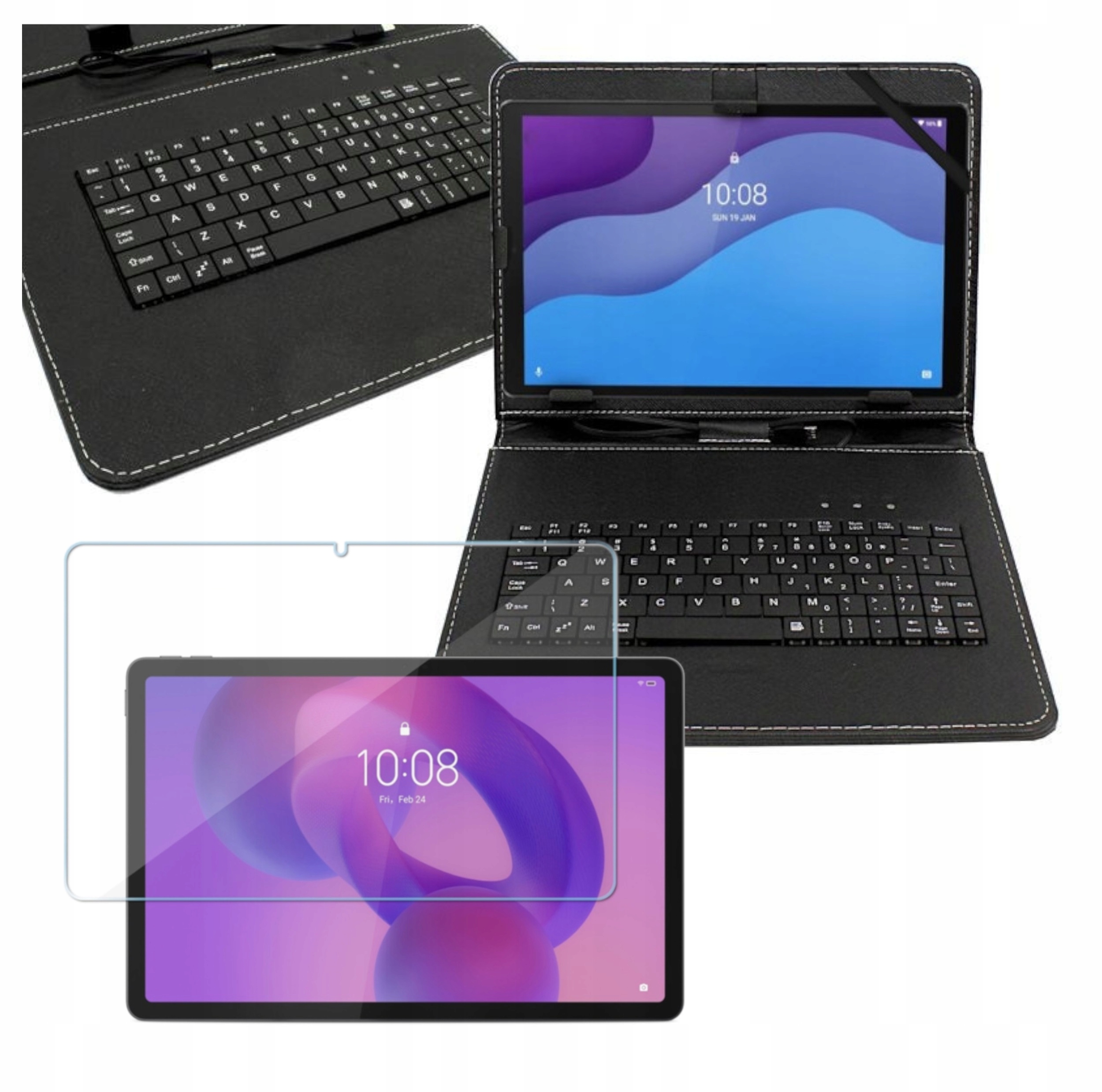 Etui uniwersalne z klawiaturą przewodową do Lenovo Idea Tab 11.0 I Szkło