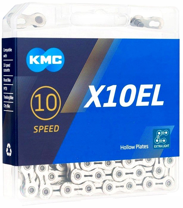 Łańcuch Rowerowy Kmc X10EL Silver 10-rz 114 Spinka Box