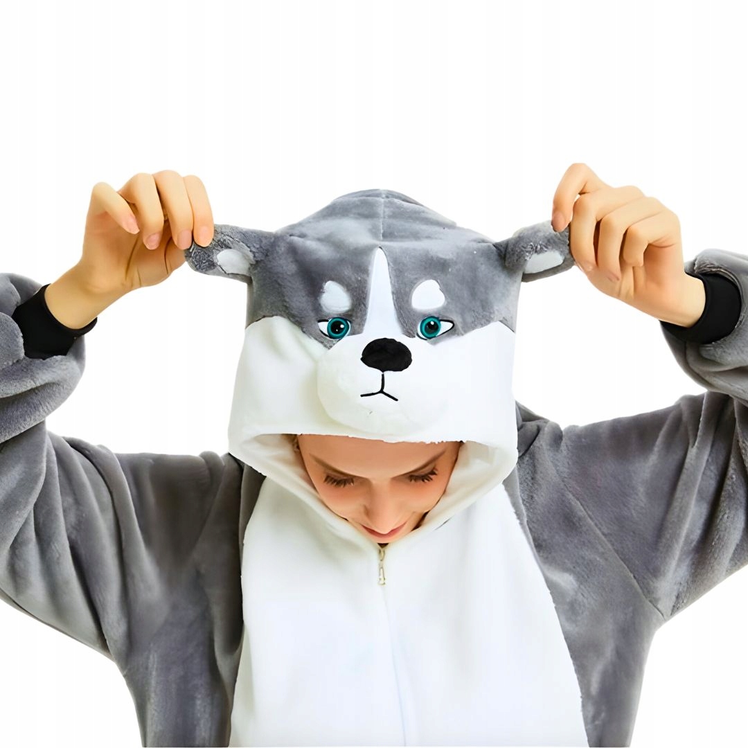 Piżama Onesie Kigurumi Kostium Przebranie Szary Husky XL: 175 - 185cm Materiał dominujący poliester