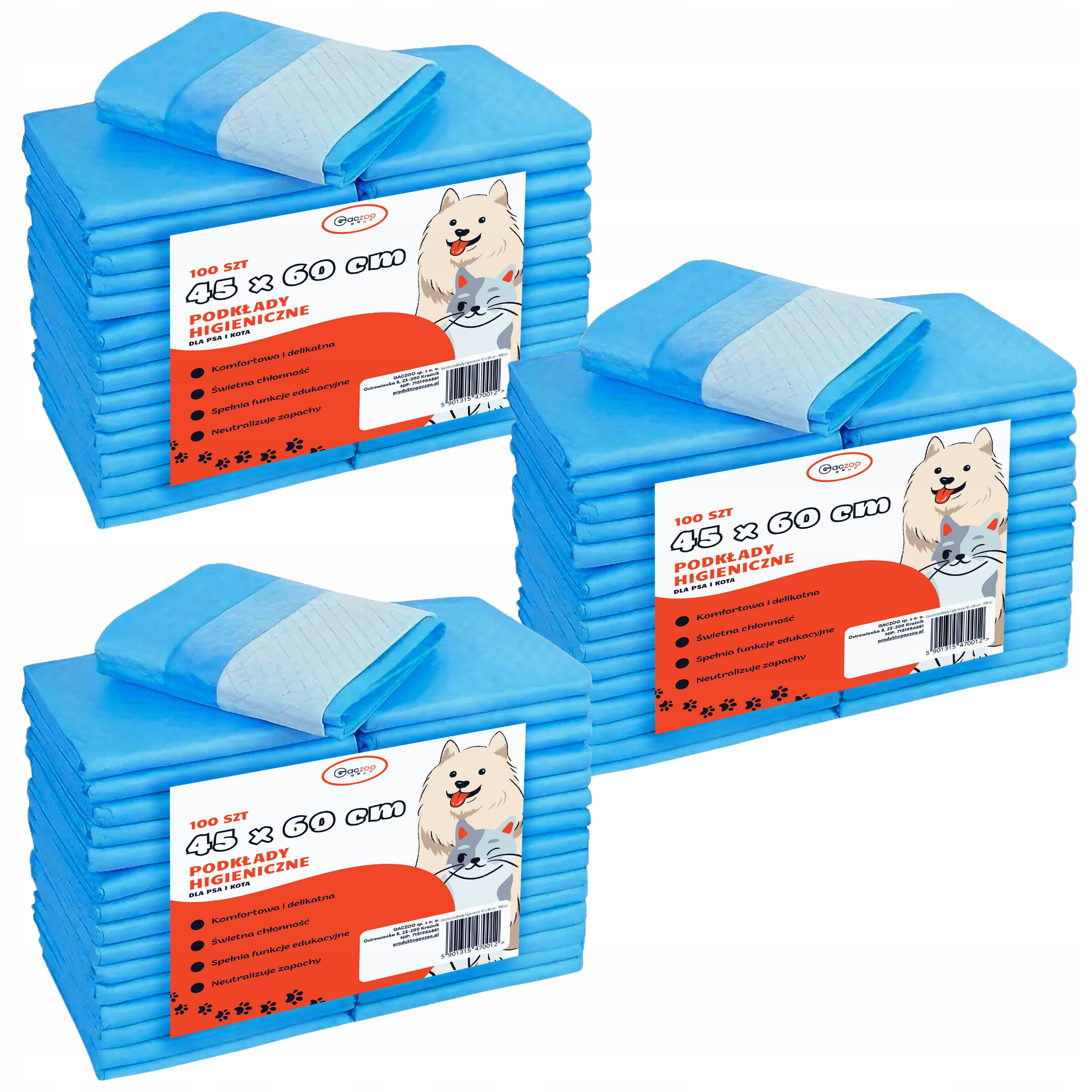 Hygienické podložky pro psa a kočku absorpční podložky 45 x 60 cm 300 ks Gaczoo