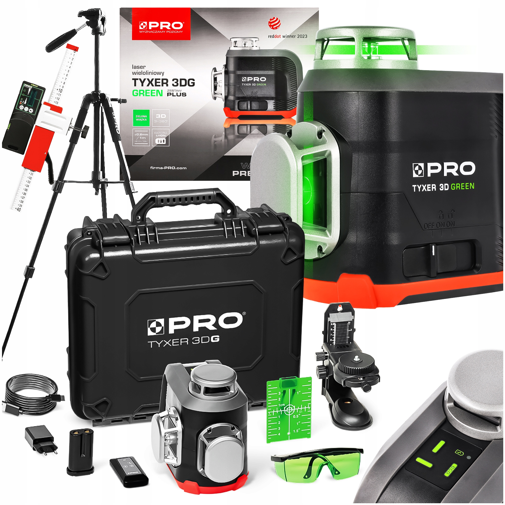 Zestaw Laser Pro Tyxer 3DG Łata Statyw Detektor Tarczka Zielony Krzyżowy