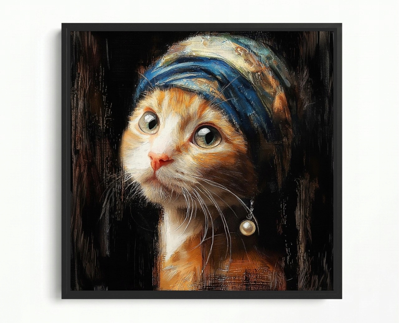 Obraz Rama American Box Kočka Dívka S Perlou Styl Vermeer Parodie 60x60
