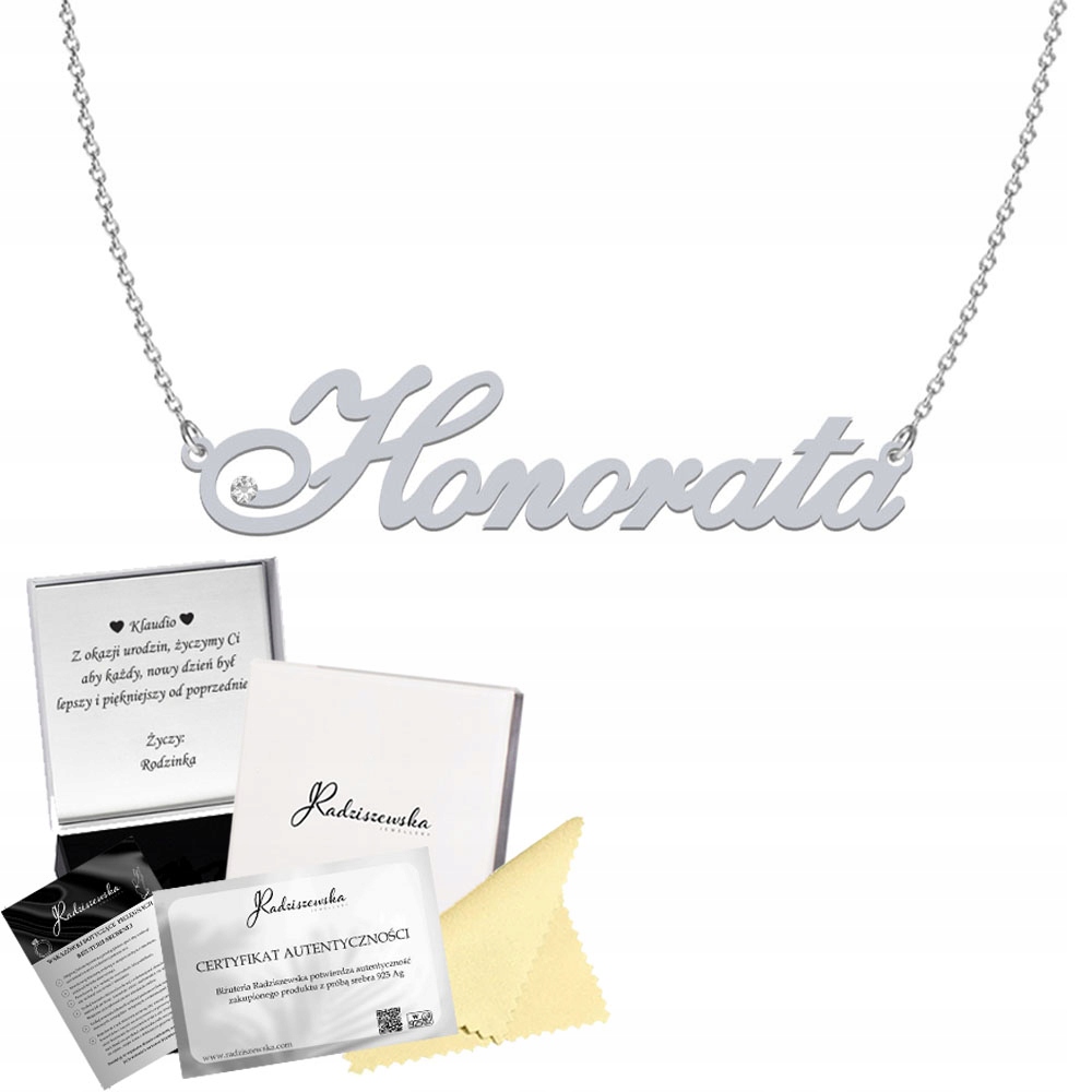 Náhrdelník s jménem Honorata Řetízek Stříbro 925 Dárek Dedikace Bonus