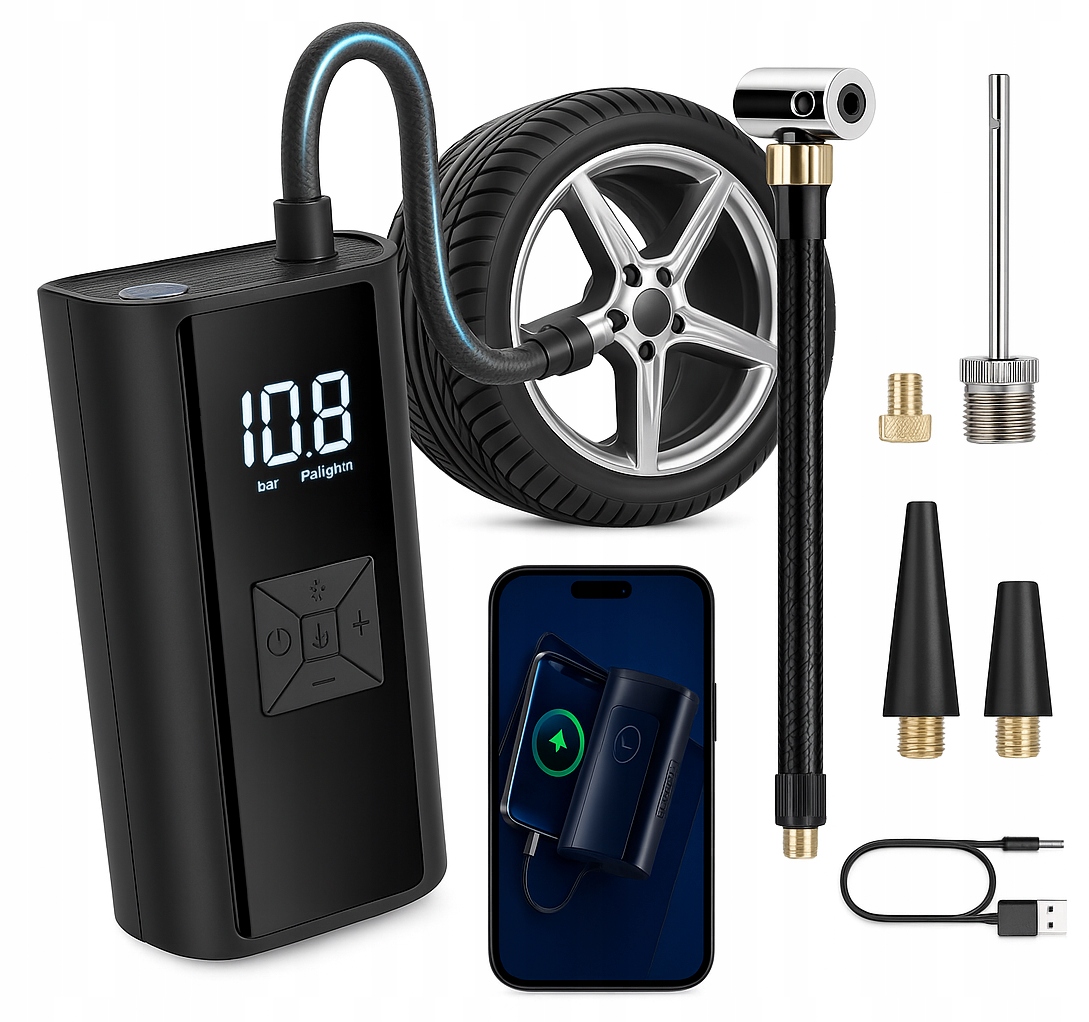 Kompresor sprężarka samochodowy akumulatorowy pompka rowerowa elektryczna