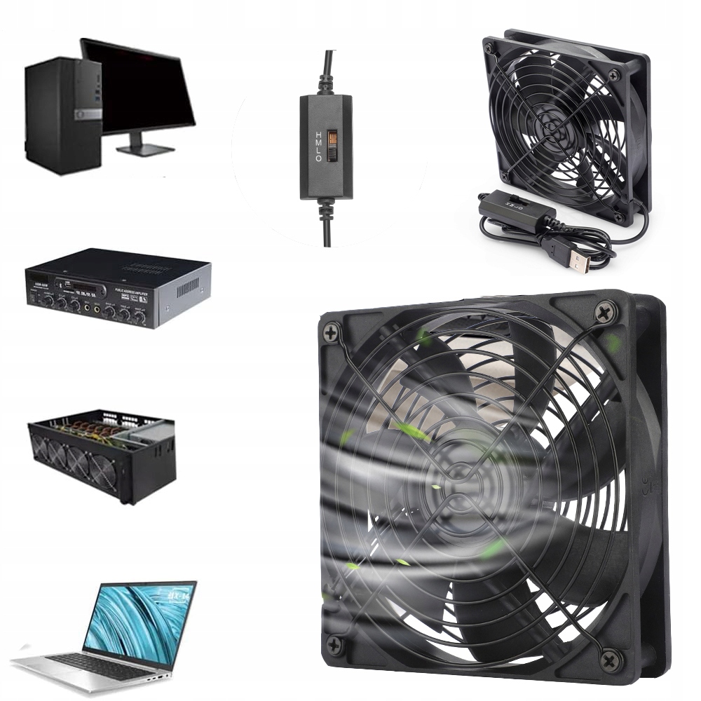 WENTYLATOR CHŁODZĄCY KOMPUTER 14 CM, 3 REGULOWANE PRĘDKOŚCI, CHŁODNICA USB