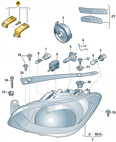 ZESTAW NAPRAWCZY REFLEKTORA LEWY SEAT Mii Stan opakowania oryginalne