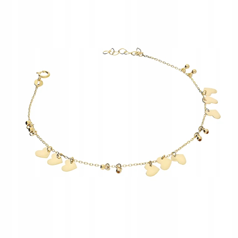 Zlatý náramek srdce a kuličky 585 anker žlutý 1.97g jako dárek 14kt