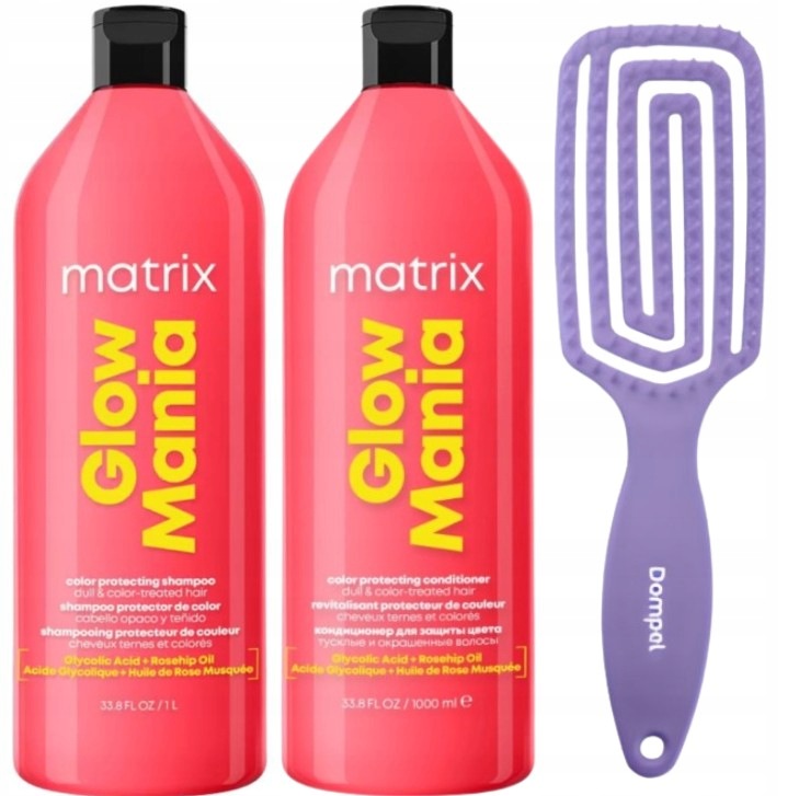 Glow Mania zestaw: szampon 1000 ml + odżywka 1000 ml + szczotka