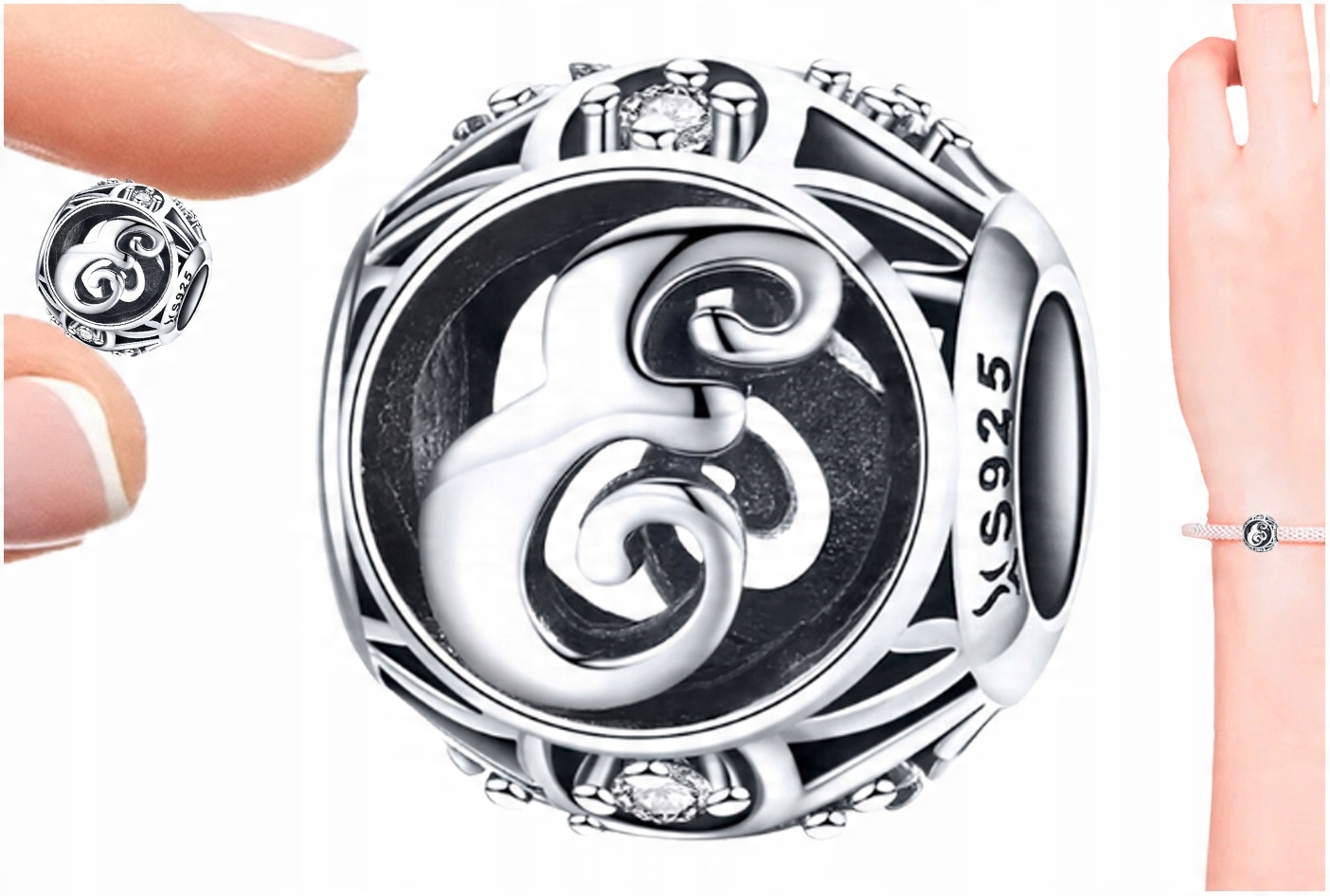 

Zawieszka Charms Koralik Litera E Srebro 925